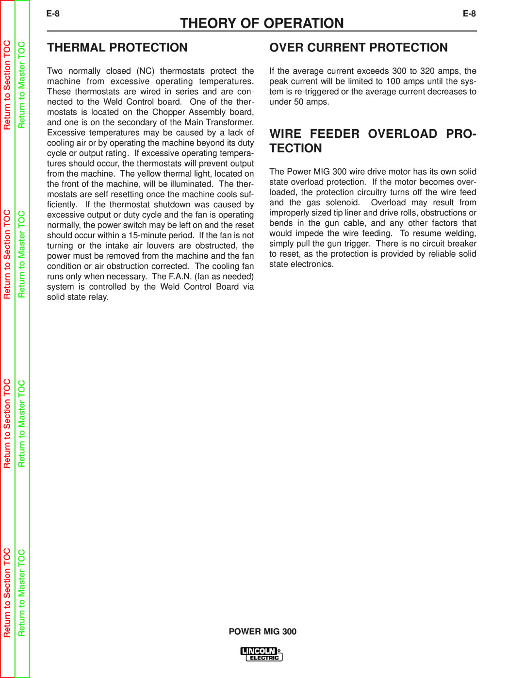 Lincoln Electric SVM160-B service manual Thermal Protection Over Current Protection, Wire Feeder Overload PRO- Tection 