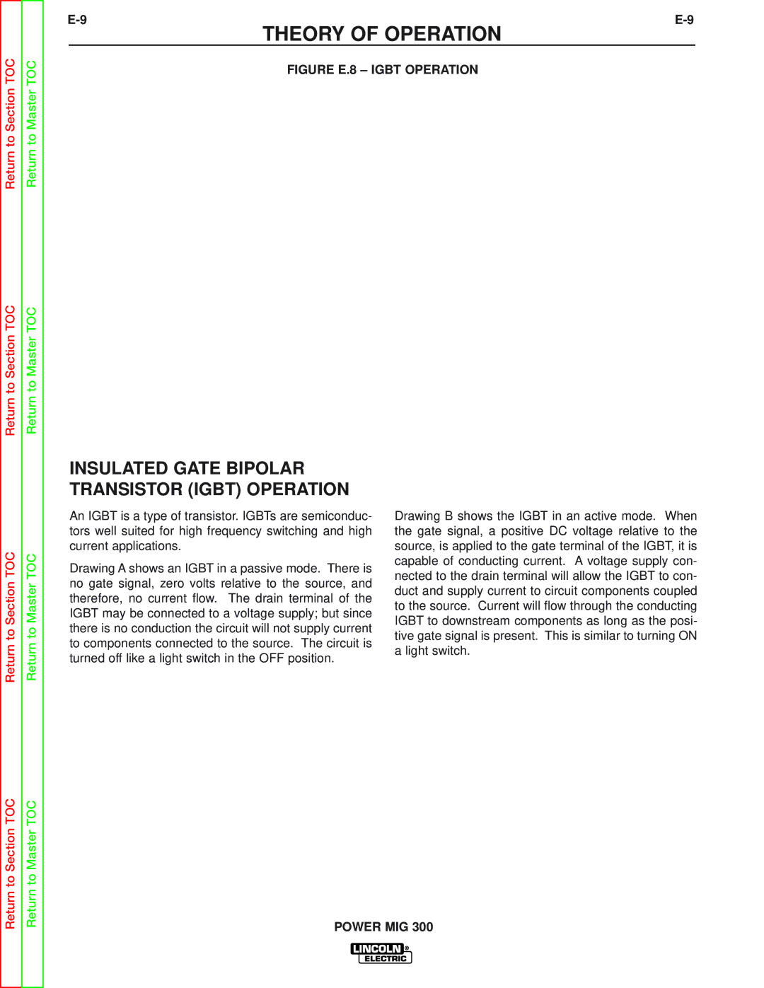 Lincoln Electric SVM160-B service manual Insulated Gate Bipolar Transistor Igbt Operation 