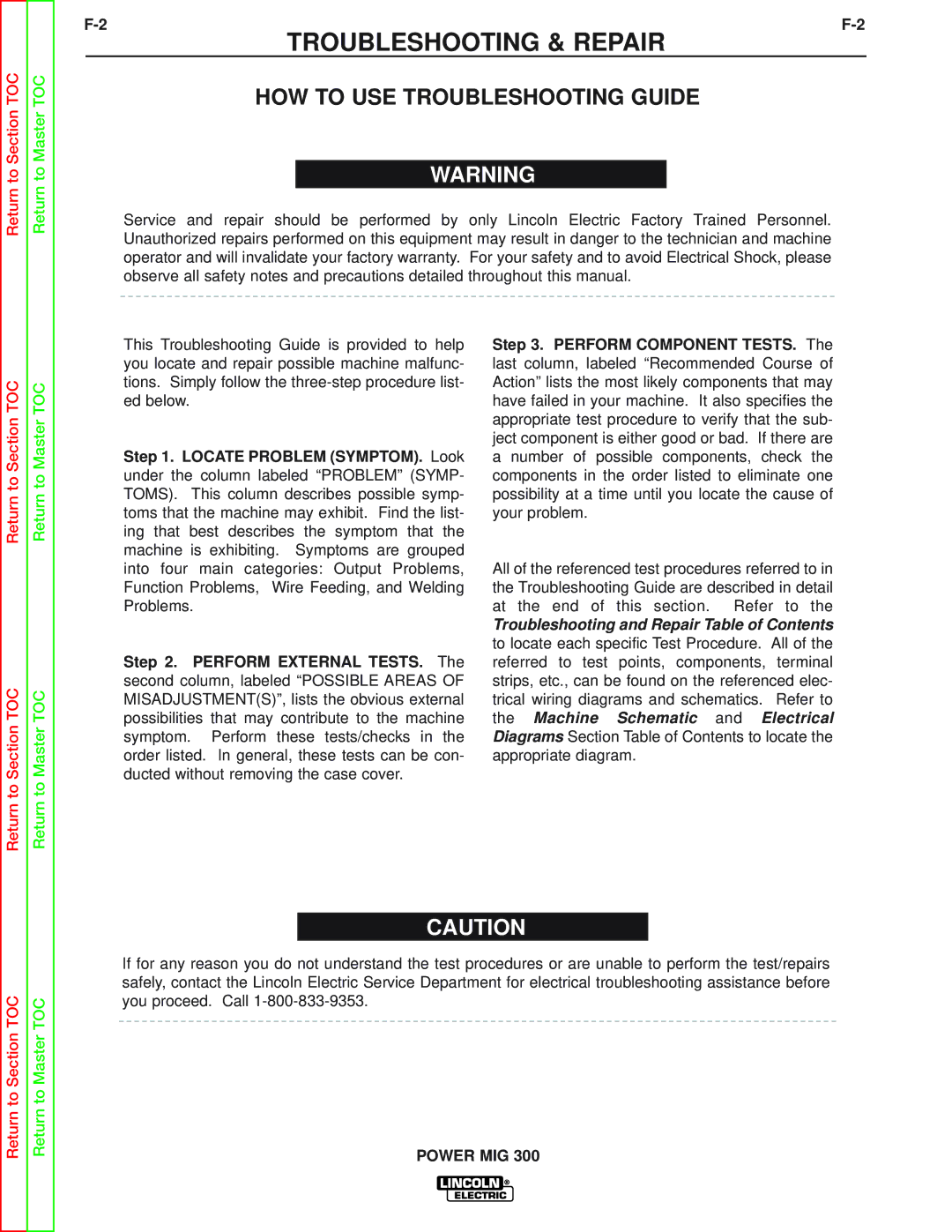 Lincoln Electric SVM160-B service manual Troubleshooting & Repair, HOW to USE Troubleshooting Guide 