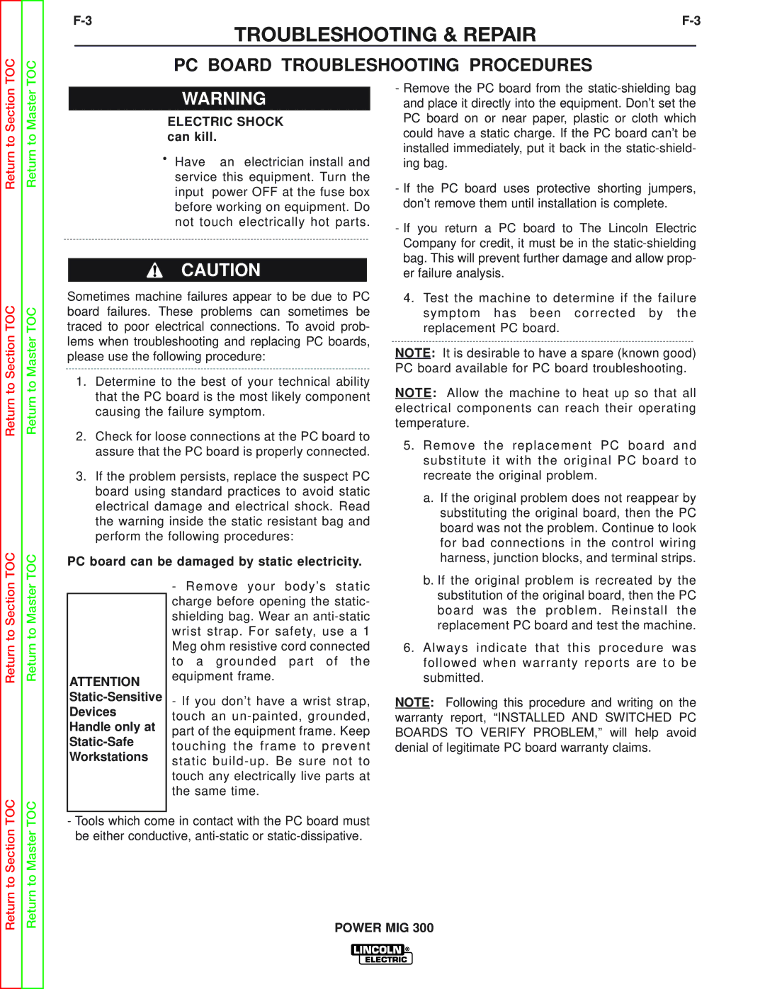 Lincoln Electric SVM160-B service manual PC Board Troubleshooting Procedures 