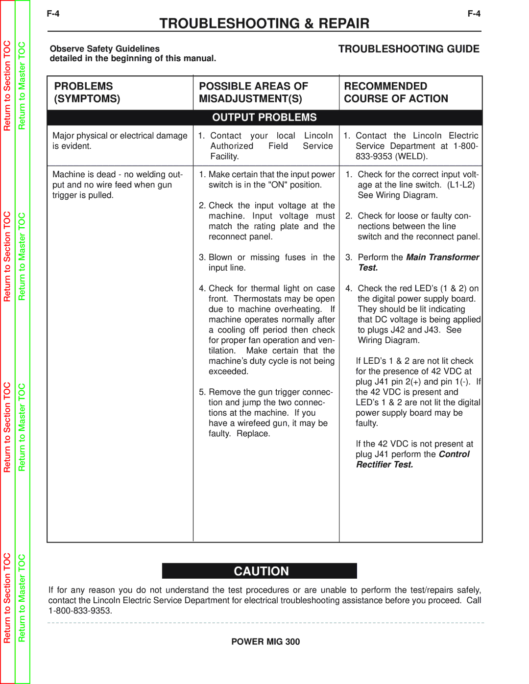 Lincoln Electric SVM160-B Troubleshooting Guide, Observe Safety Guidelines, Detailed in the beginning of this manual 