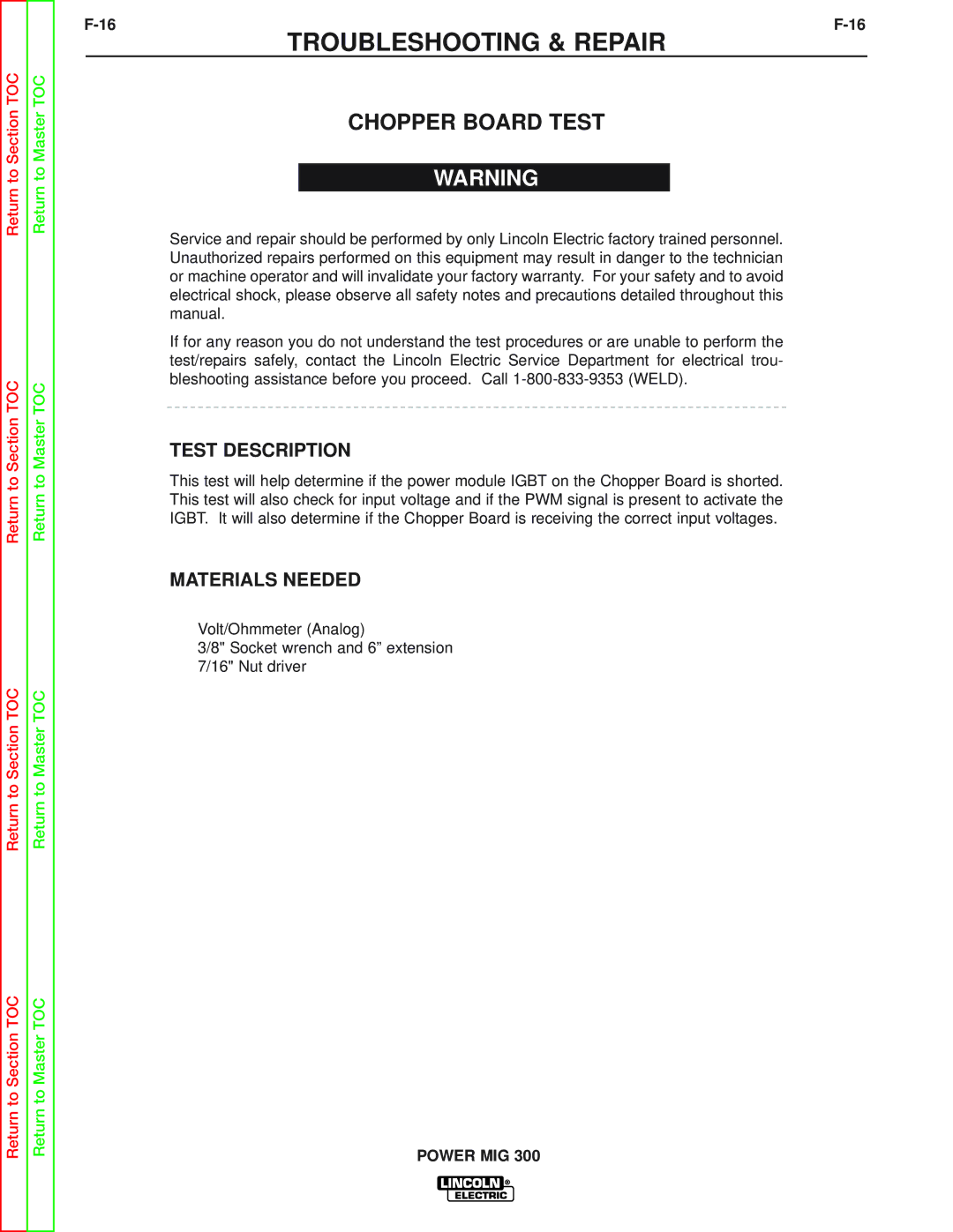 Lincoln Electric SVM160-B service manual Chopper Board Test 