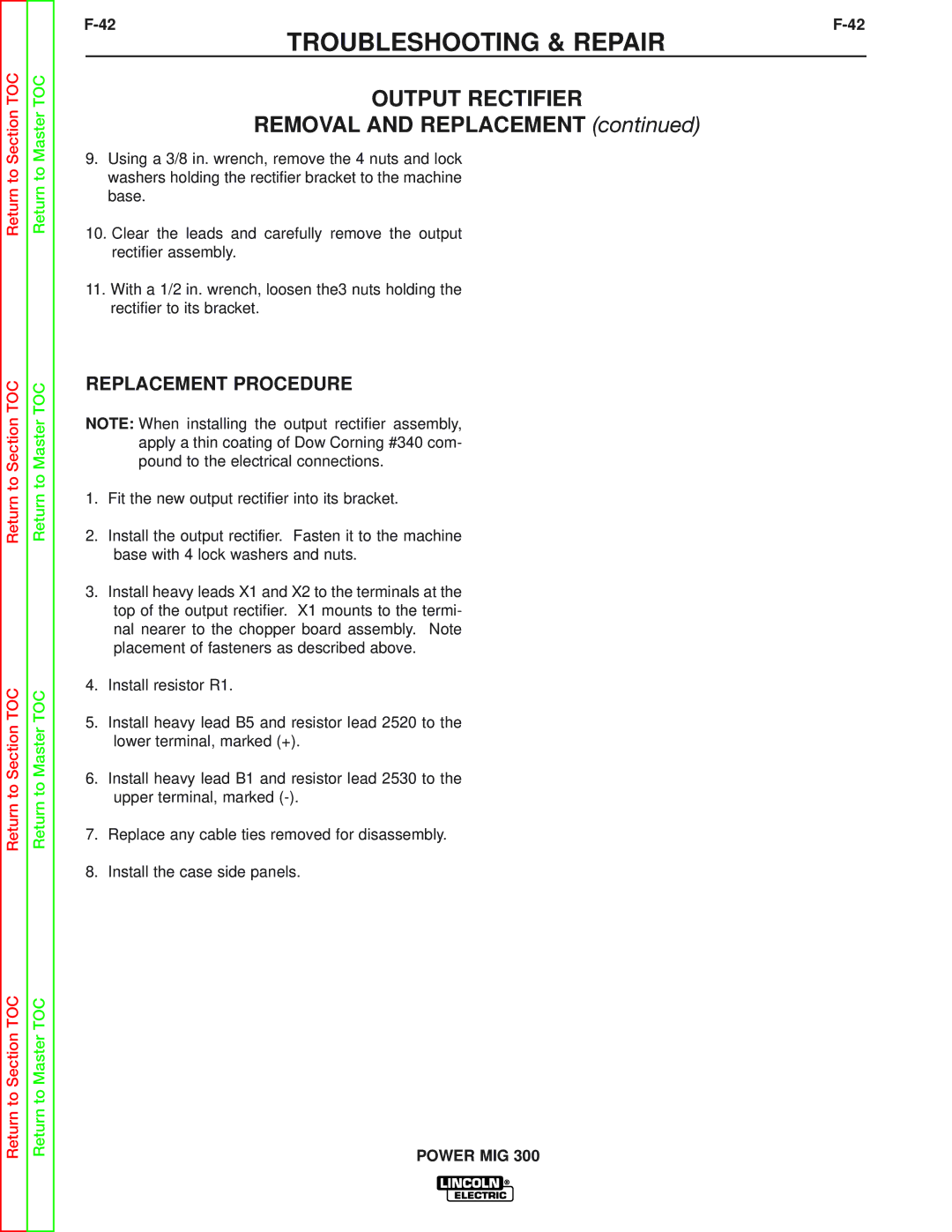 Lincoln Electric SVM160-B service manual Replacement Procedure 