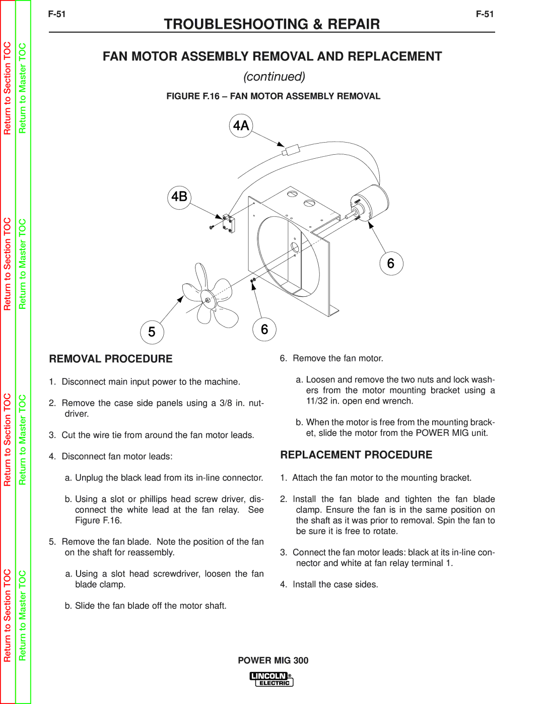 Lincoln Electric SVM160-B service manual Figure F.16 FAN Motor Assembly Removal 