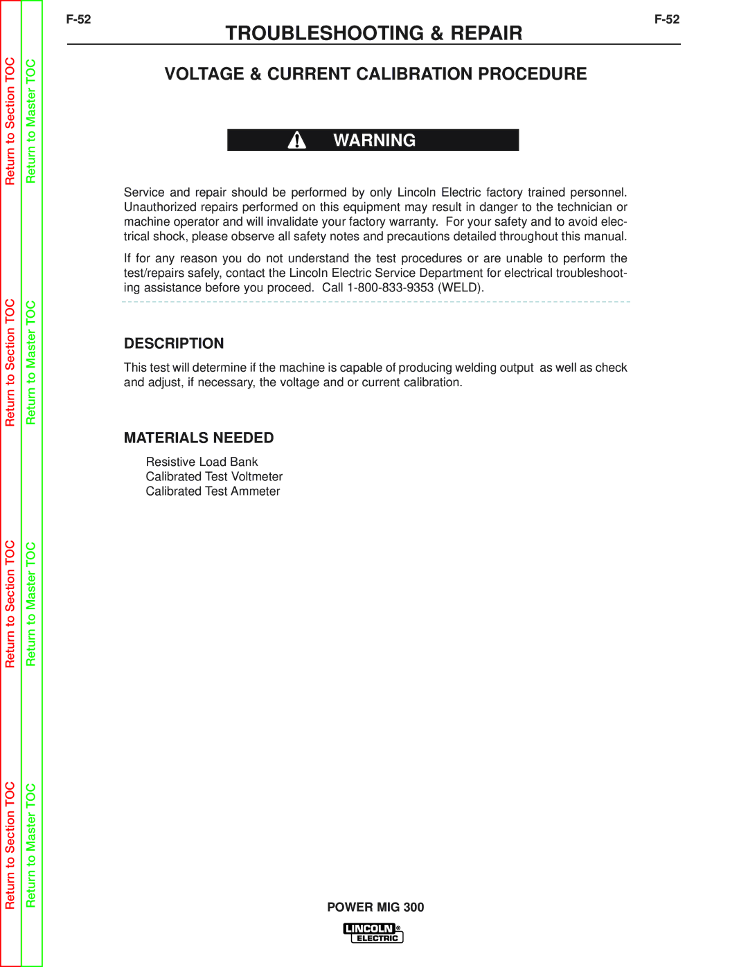 Lincoln Electric SVM160-B service manual Voltage & Current Calibration Procedure 