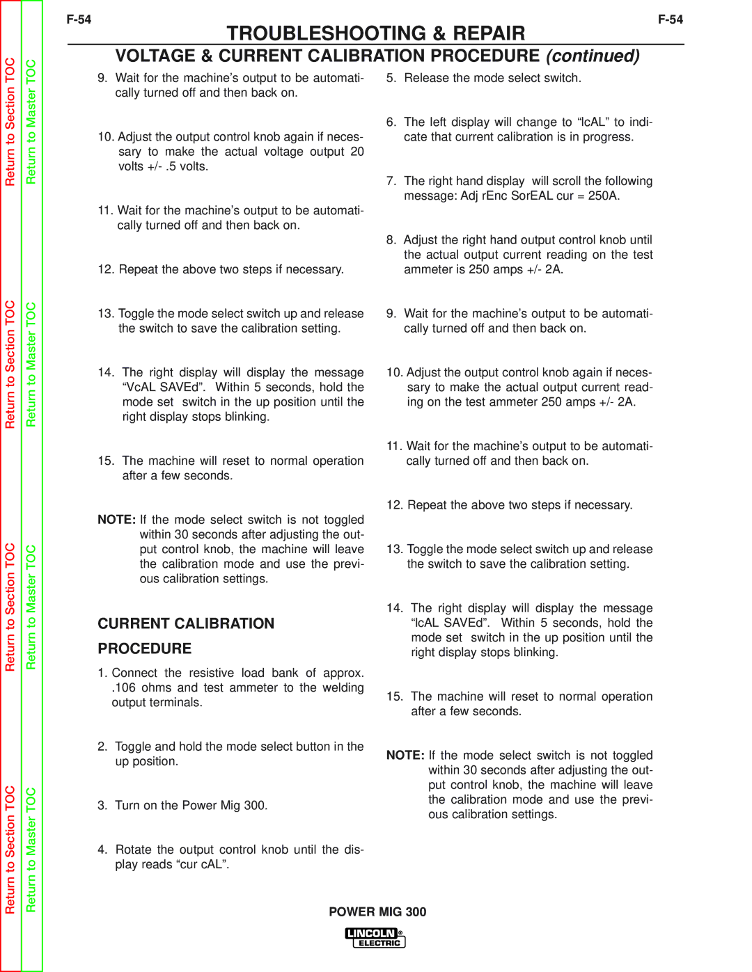 Lincoln Electric SVM160-B service manual Current Calibration Procedure 