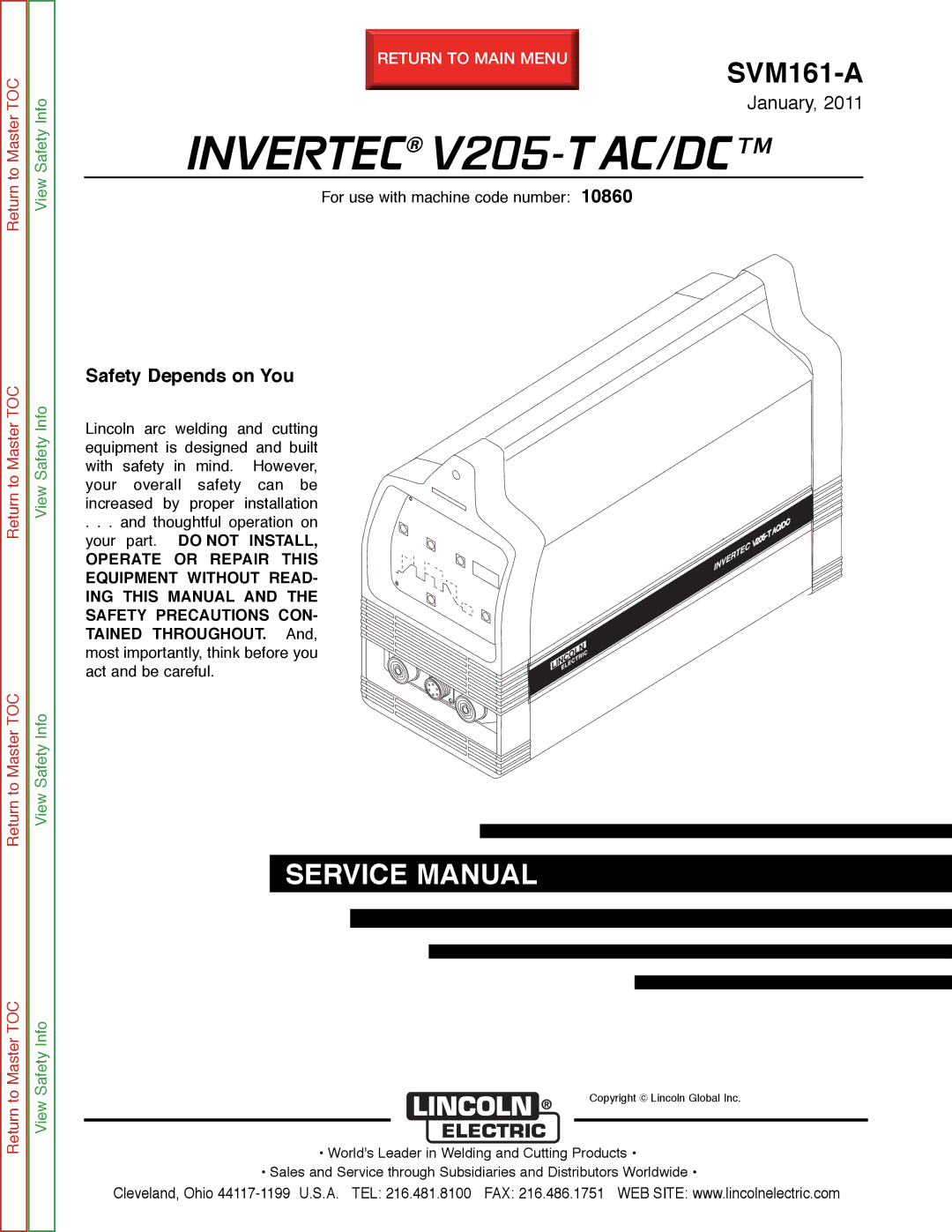 Lincoln Electric SVM161-A service manual Invertec V205-T AC/DC 