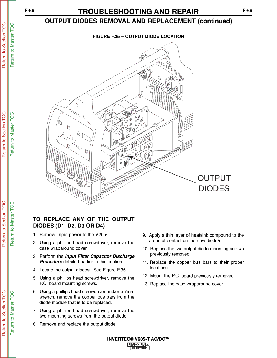 Lincoln Electric SVM161-A Output Diodes Removal and Replacement, To Replace ANY of the Output Diodes D1, D2, D3 or D4 