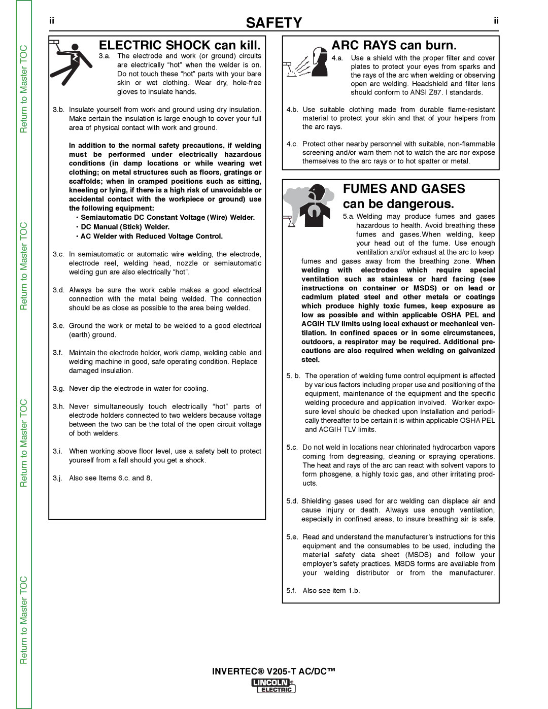 Lincoln Electric SVM161-A service manual Electric Shock can kill ARC Rays can burn, Can be dangerous 