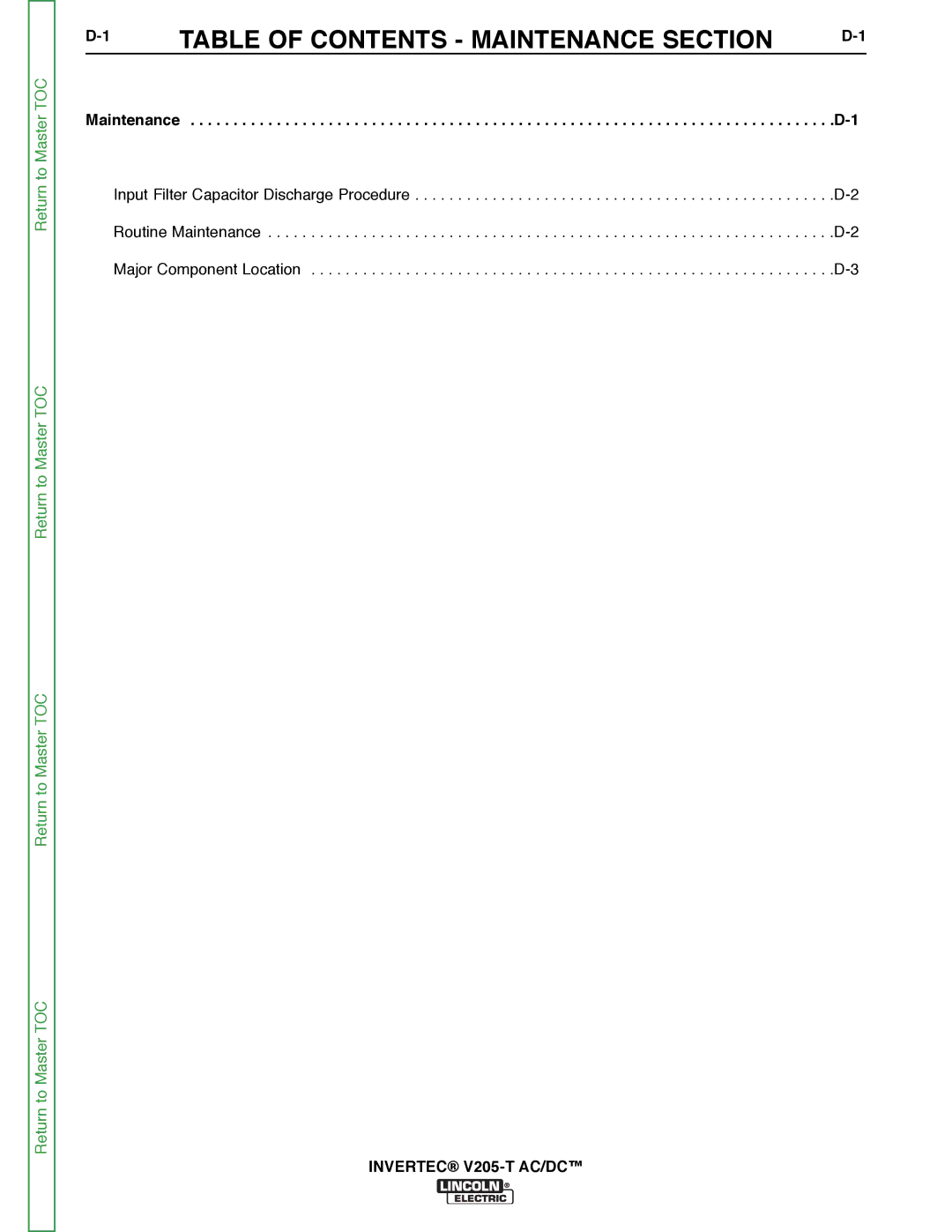 Lincoln Electric SVM161-A service manual Table of Contents Maintenance Section 