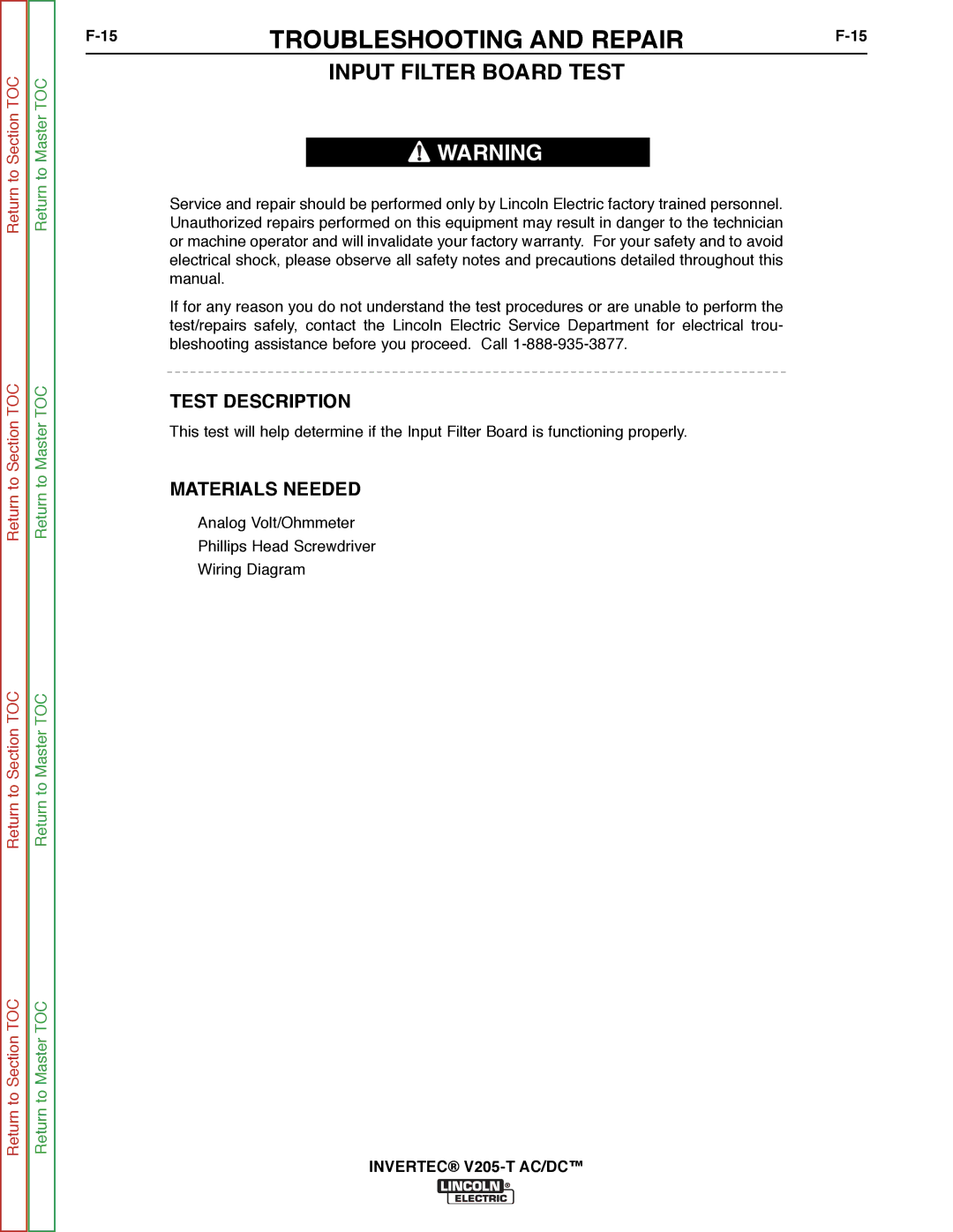 Lincoln Electric SVM161-A service manual Input Filter Board Test 