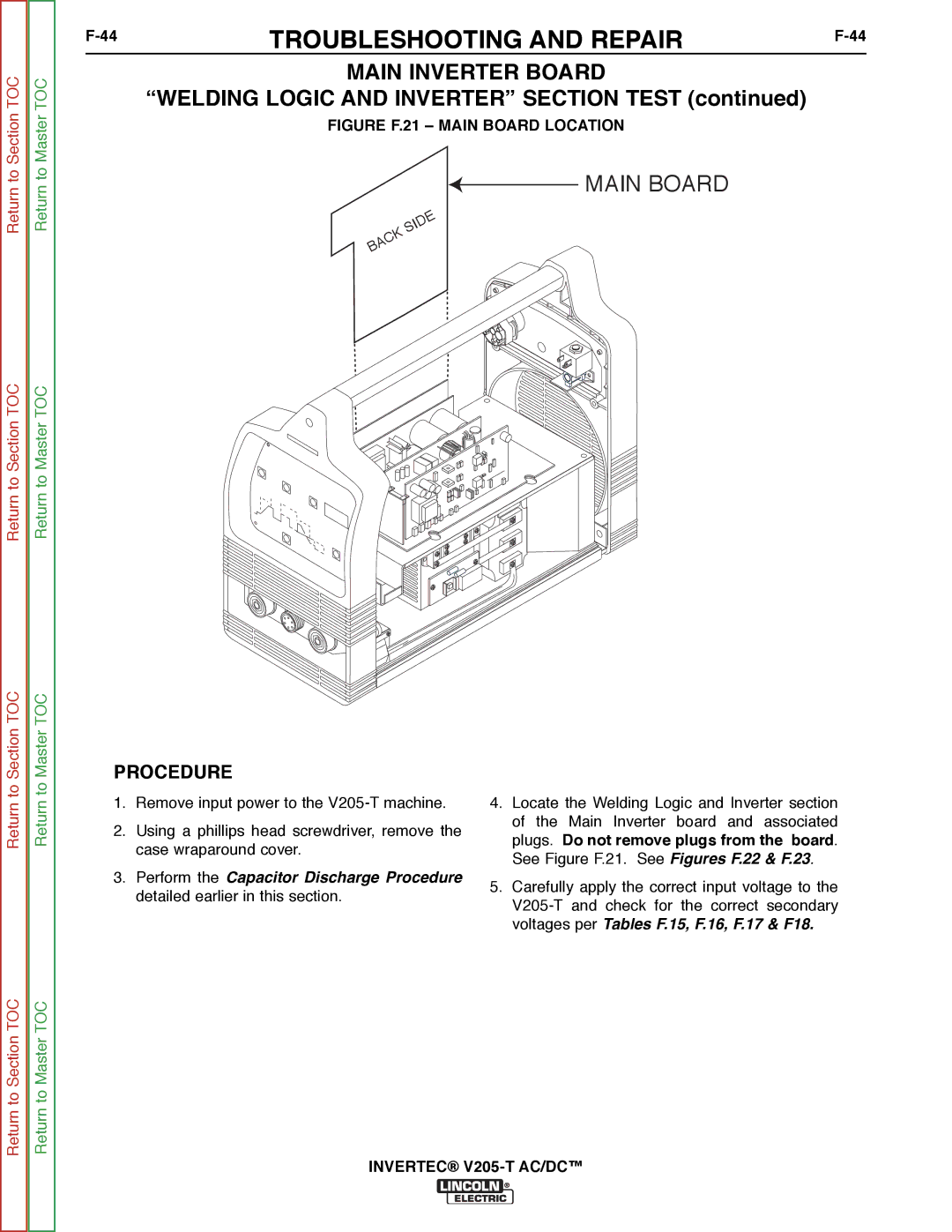 Lincoln Electric SVM161-A service manual Main Inverter Board, Welding Logic and Inverter Section Test 