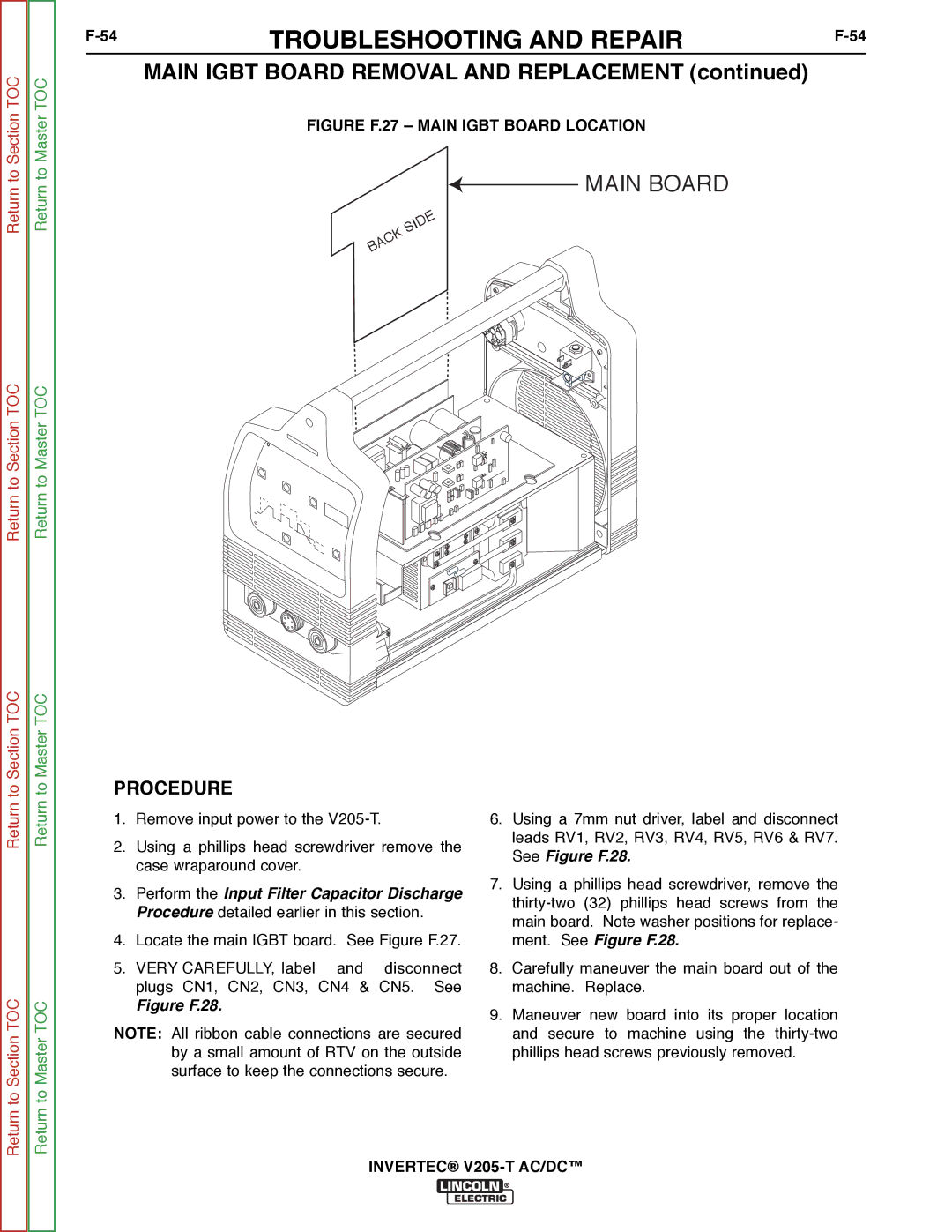 Lincoln Electric SVM161-A service manual Main Igbt Board Removal and Replacement, Figure F.27 Main Igbt Board Location 