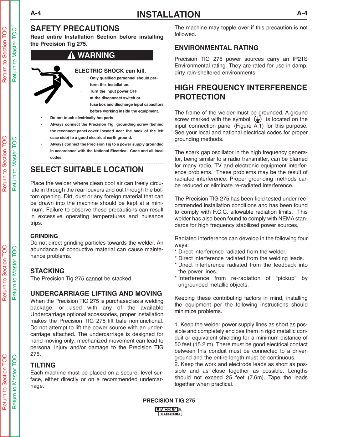 Lincoln Electric SVM162-B service manual Safety Precautions, Protection, Select Suitable Location 