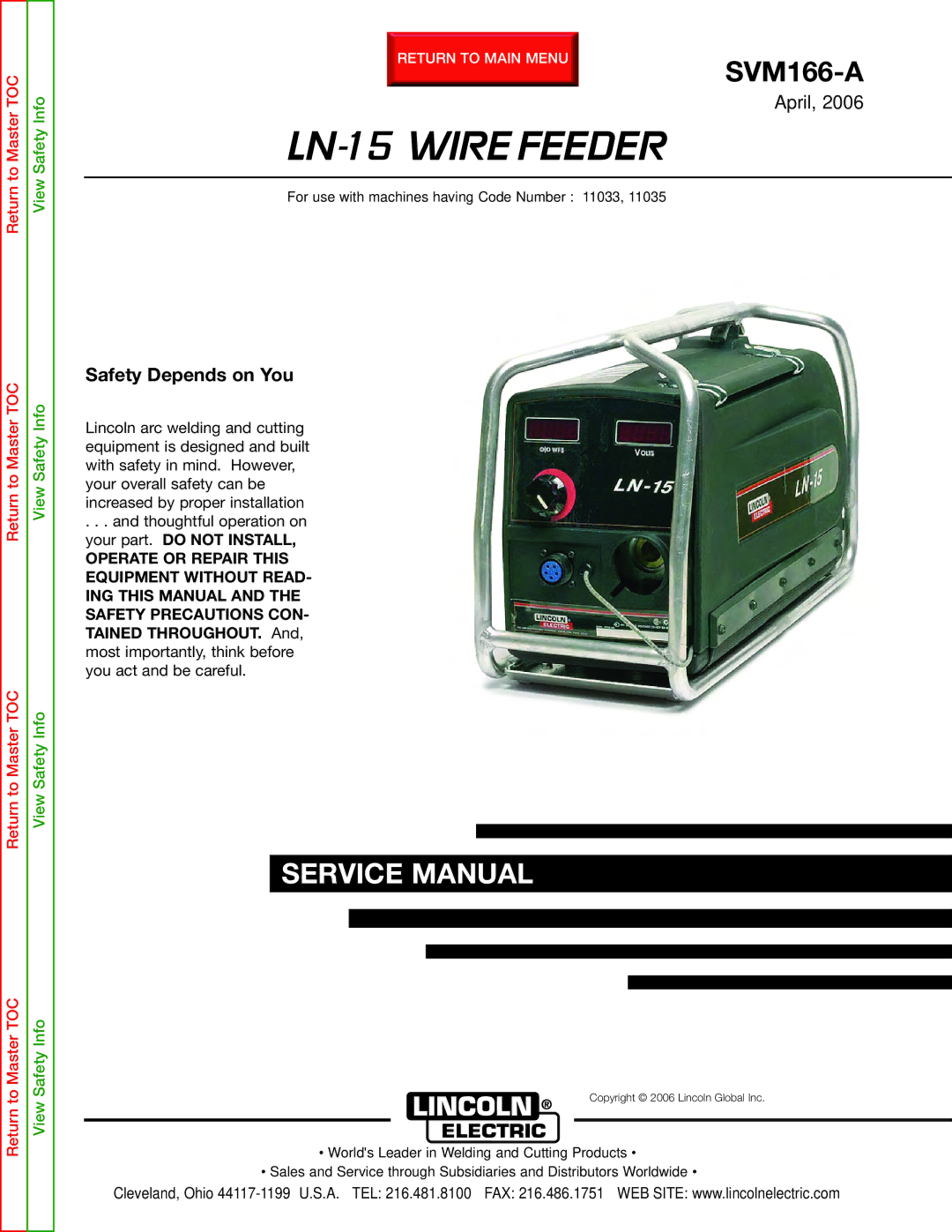 Lincoln Electric SVM166-A service manual LN-15 Wire Feeder 