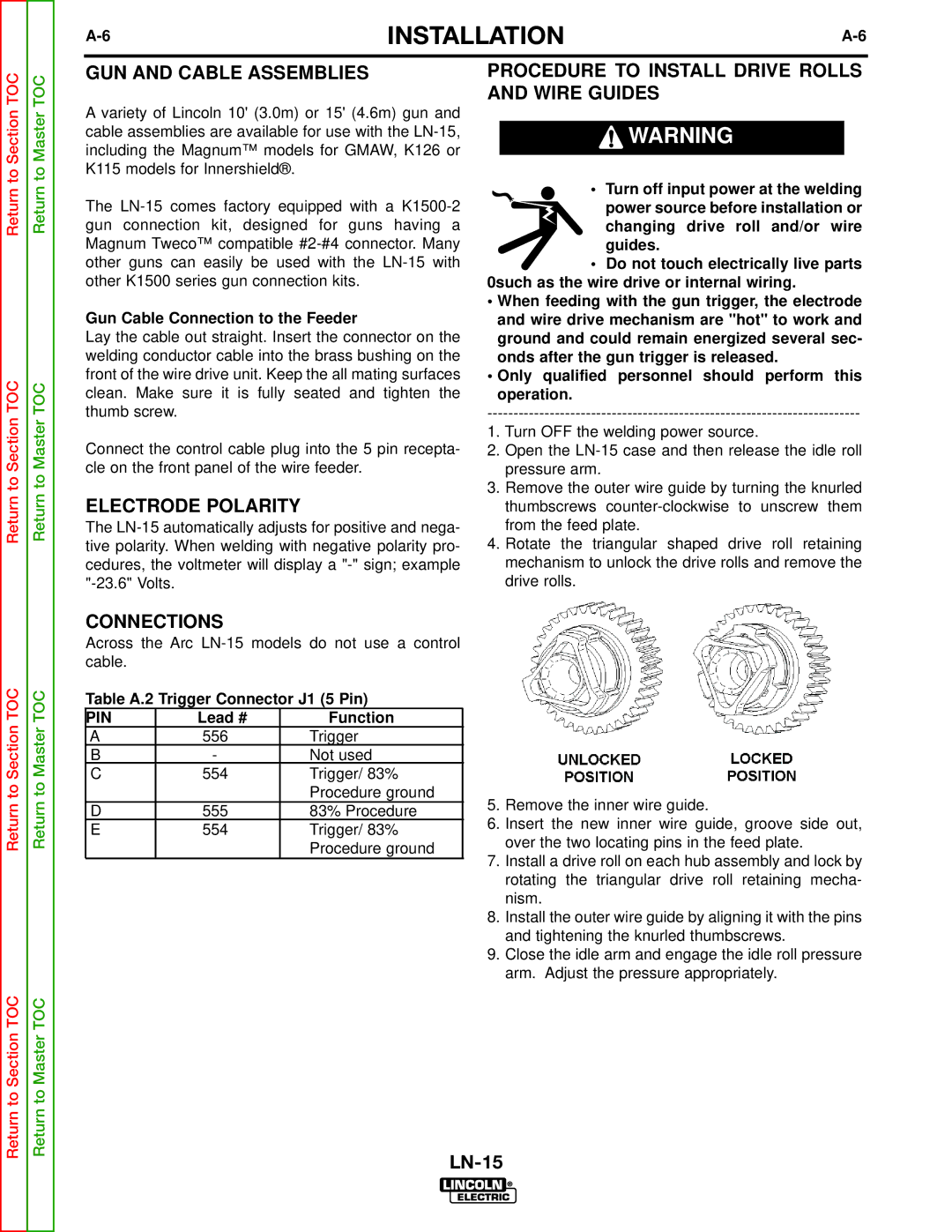 Lincoln Electric SVM166-A service manual GUN and Cable Assemblies, Electrode Polarity, Connections 