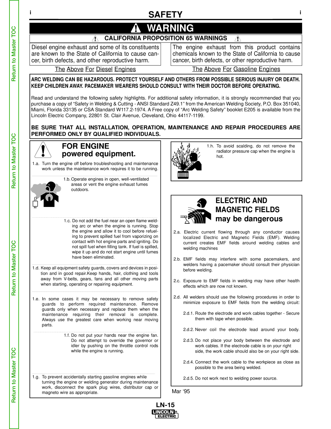 Lincoln Electric SVM166-A service manual Safety, California Proposition 65 Warnings 