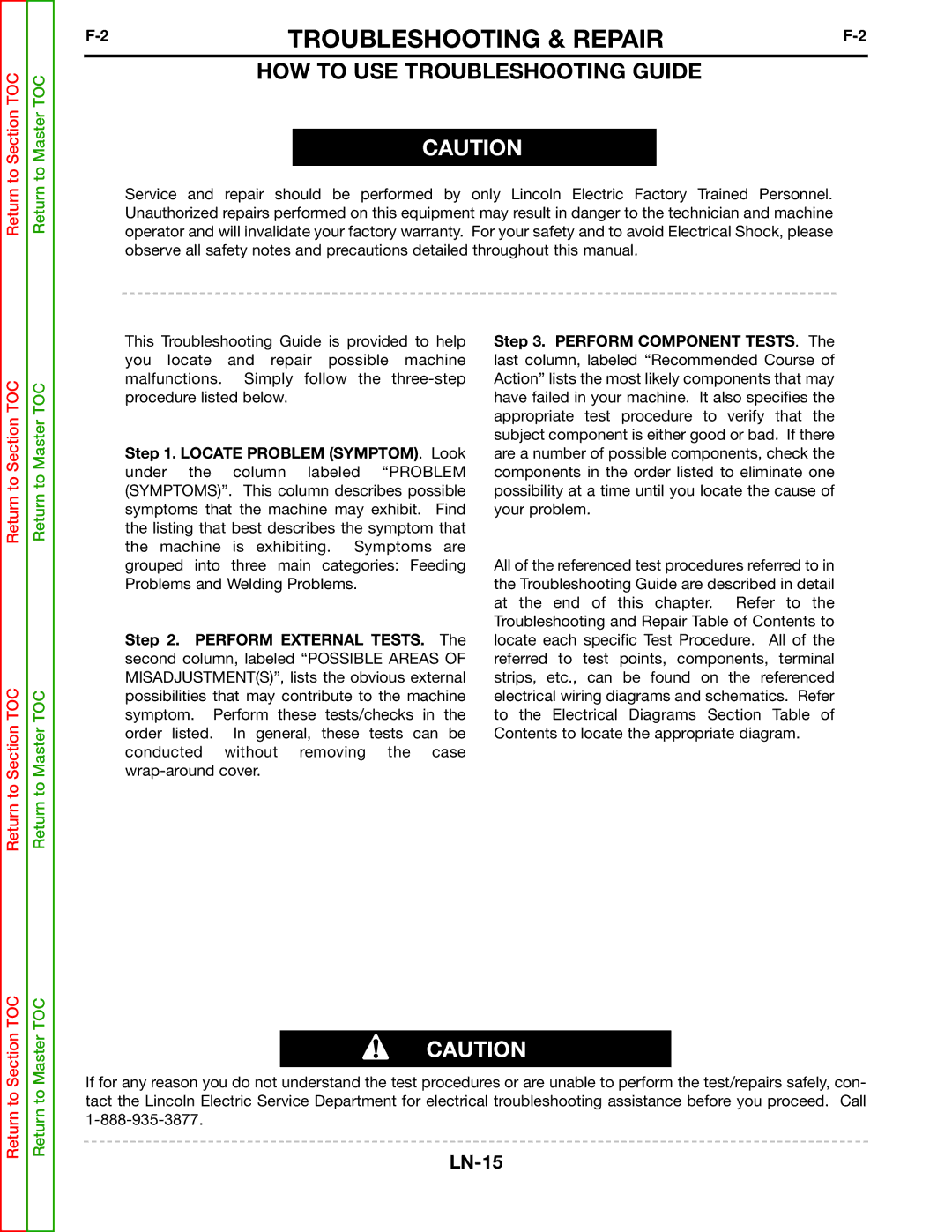 Lincoln Electric SVM166-A service manual Troubleshooting & Repair, HOW to USE Troubleshooting Guide 