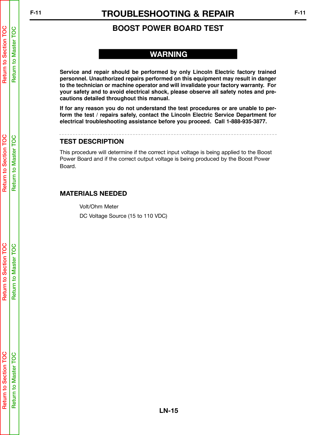 Lincoln Electric SVM166-A service manual Boost Power Board Test, Test Description 