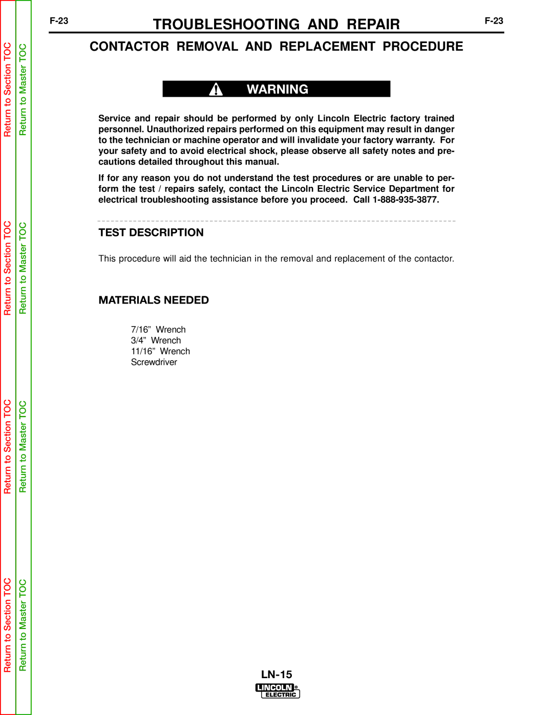 Lincoln Electric SVM166-A service manual Contactor Removal and Replacement Procedure 