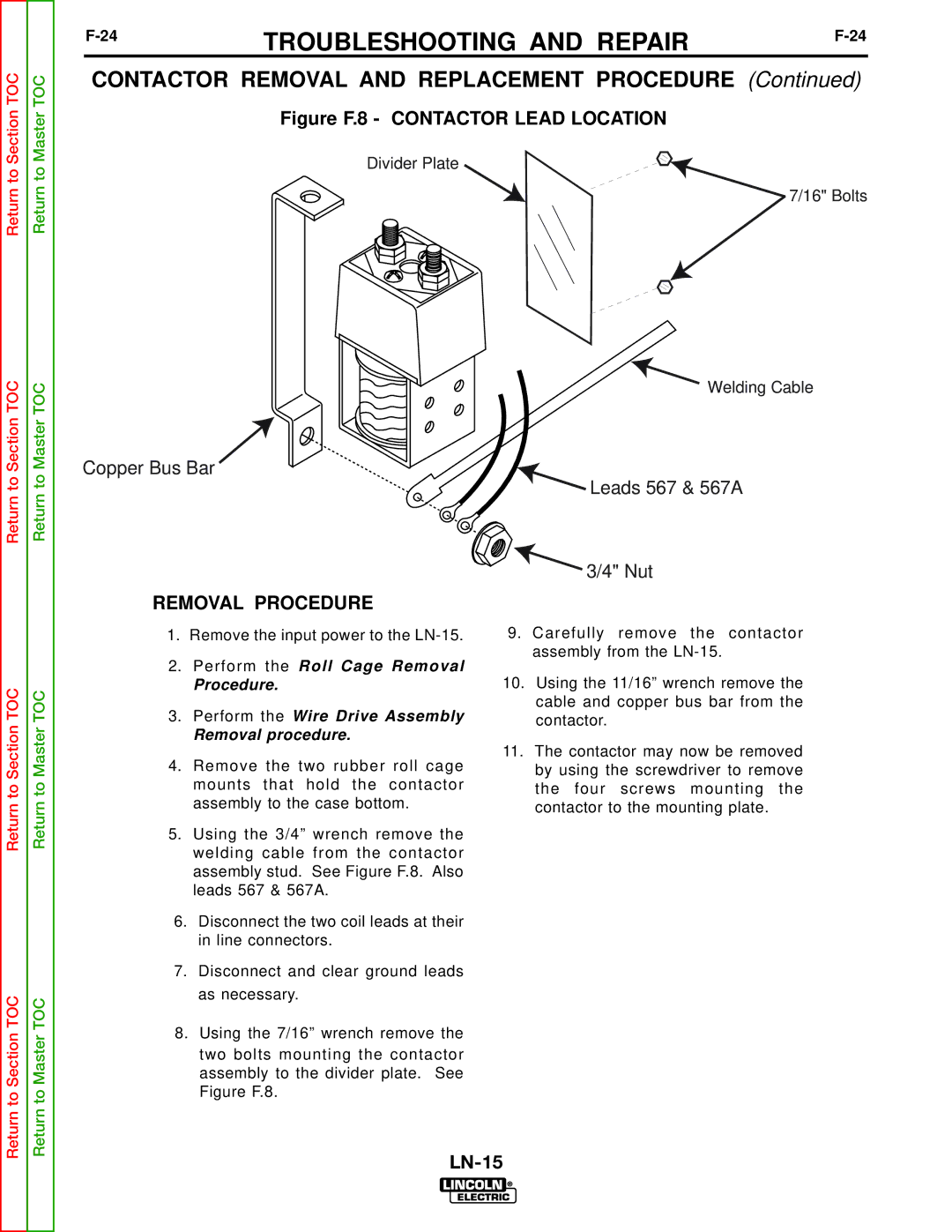 Lincoln Electric SVM166-A service manual Contactor Removal and Replacement Procedure, Removal Procedure 