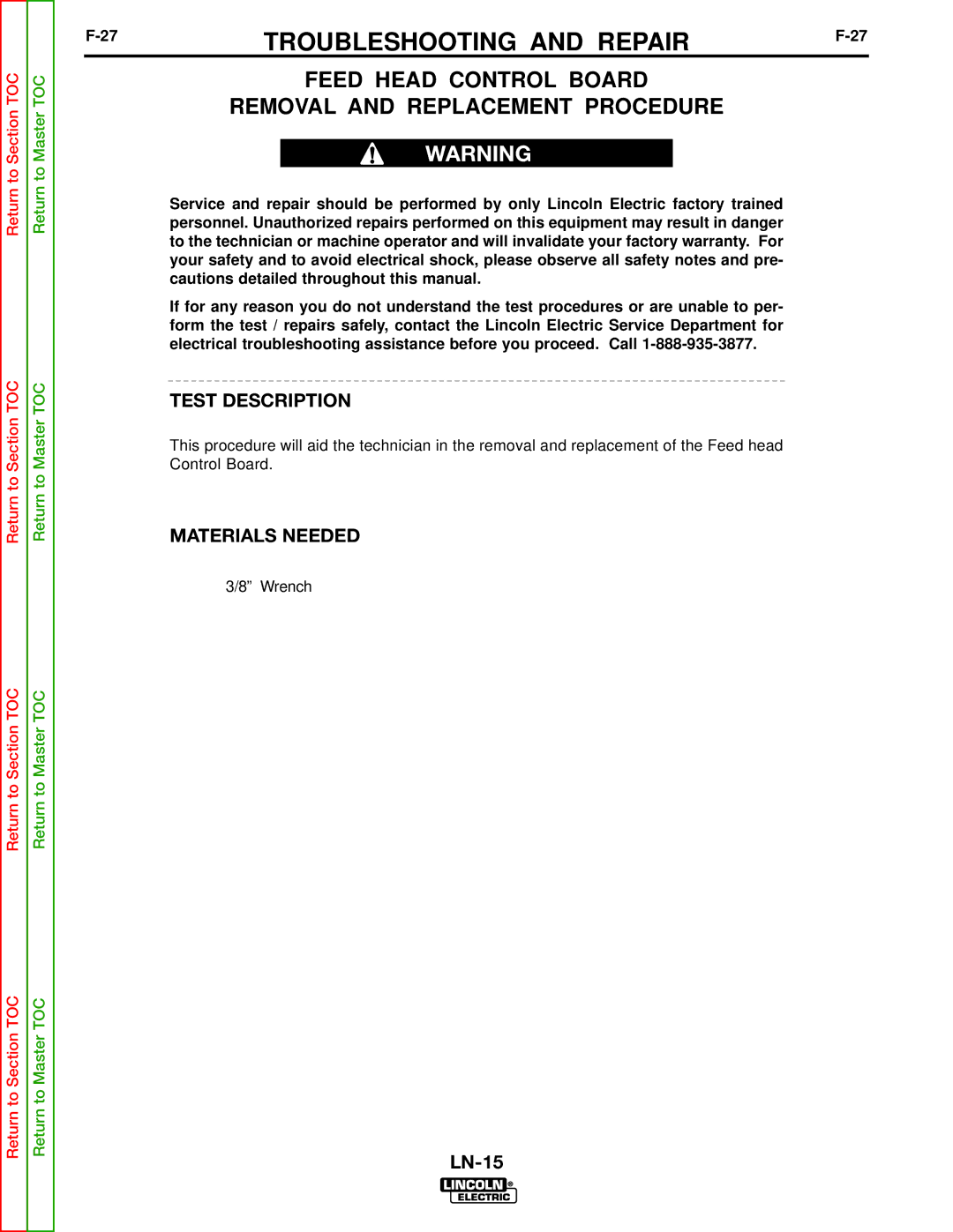 Lincoln Electric SVM166-A service manual Feed Head Control Board Removal and Replacement Procedure 