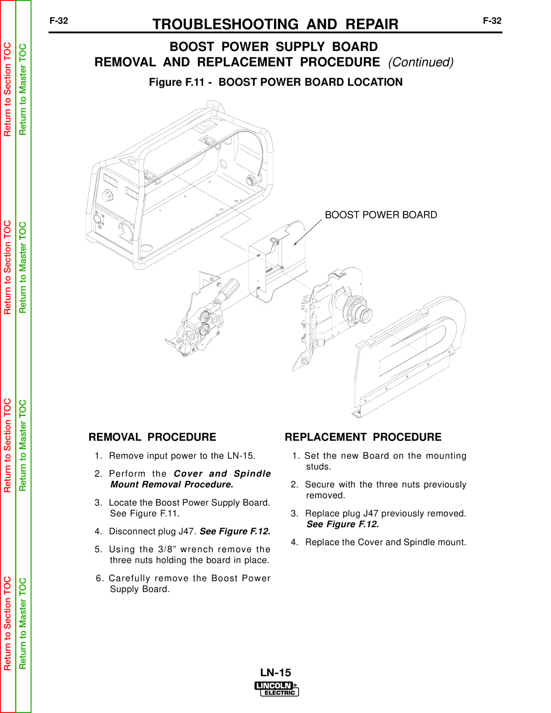 Lincoln Electric SVM166-A service manual Boost Power Supply Board, Figure F.11 Boost Power Board Location 