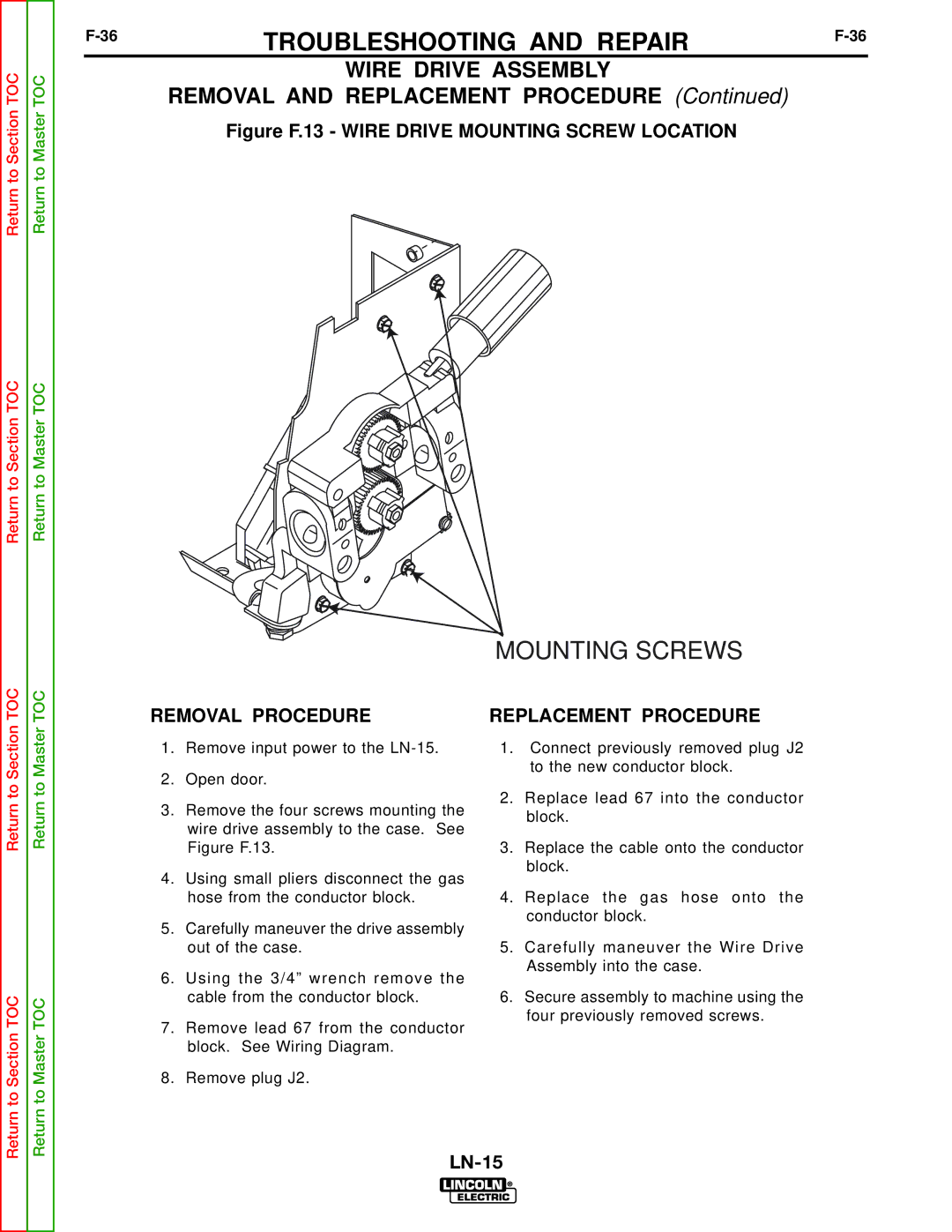 Lincoln Electric SVM166-A service manual Mounting Screws, Wire Drive Assembly 