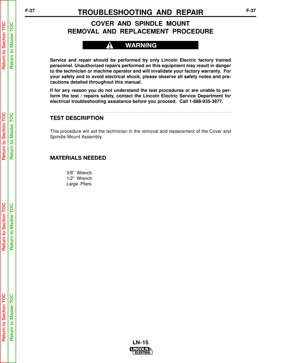 Lincoln Electric SVM166-A service manual Cover and Spindle Mount Removal and Replacement Procedure 