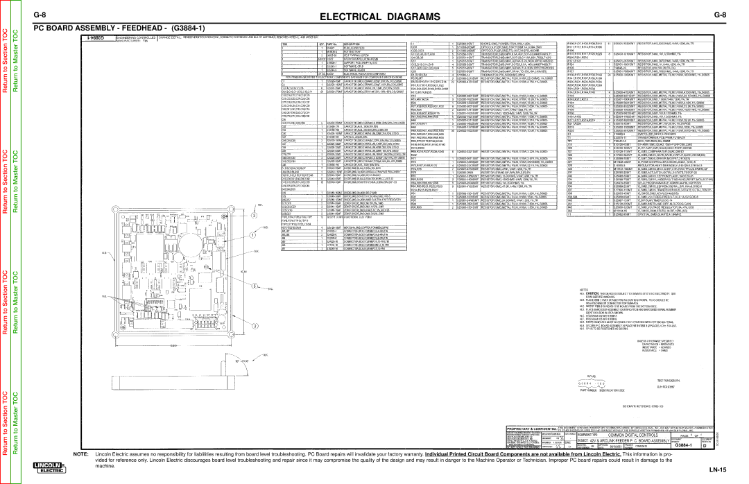 Lincoln Electric SVM166-A service manual PC Board Assembly Feedhead G3884-1 