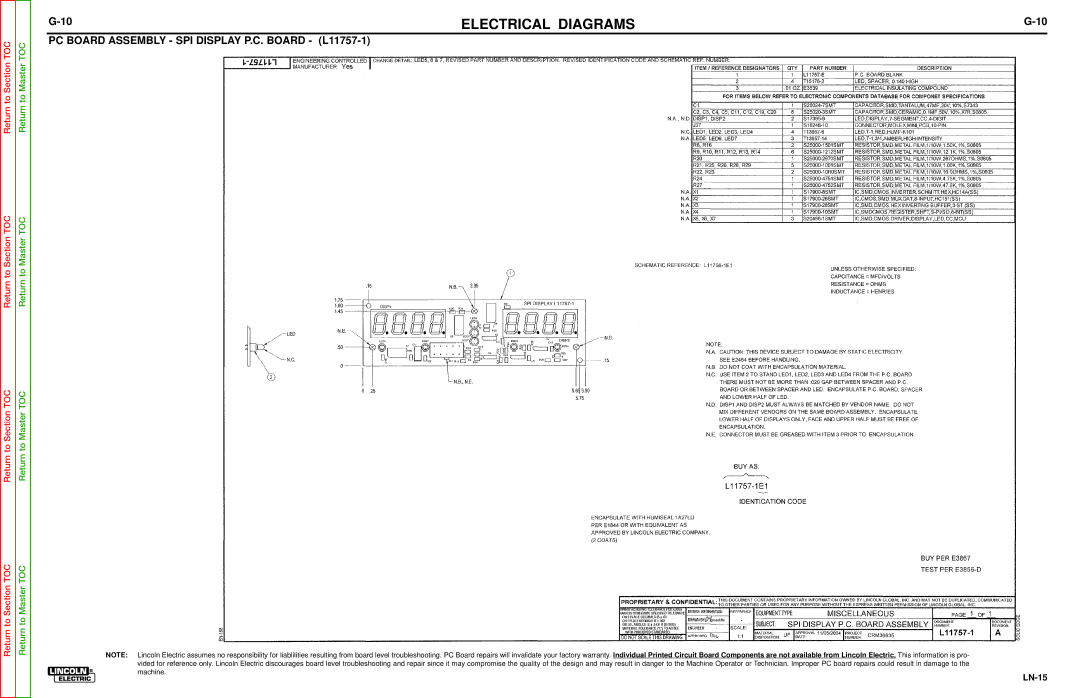 Lincoln Electric SVM166-A service manual PC Board Assembly SPI Display P.C. Board L11757-1 