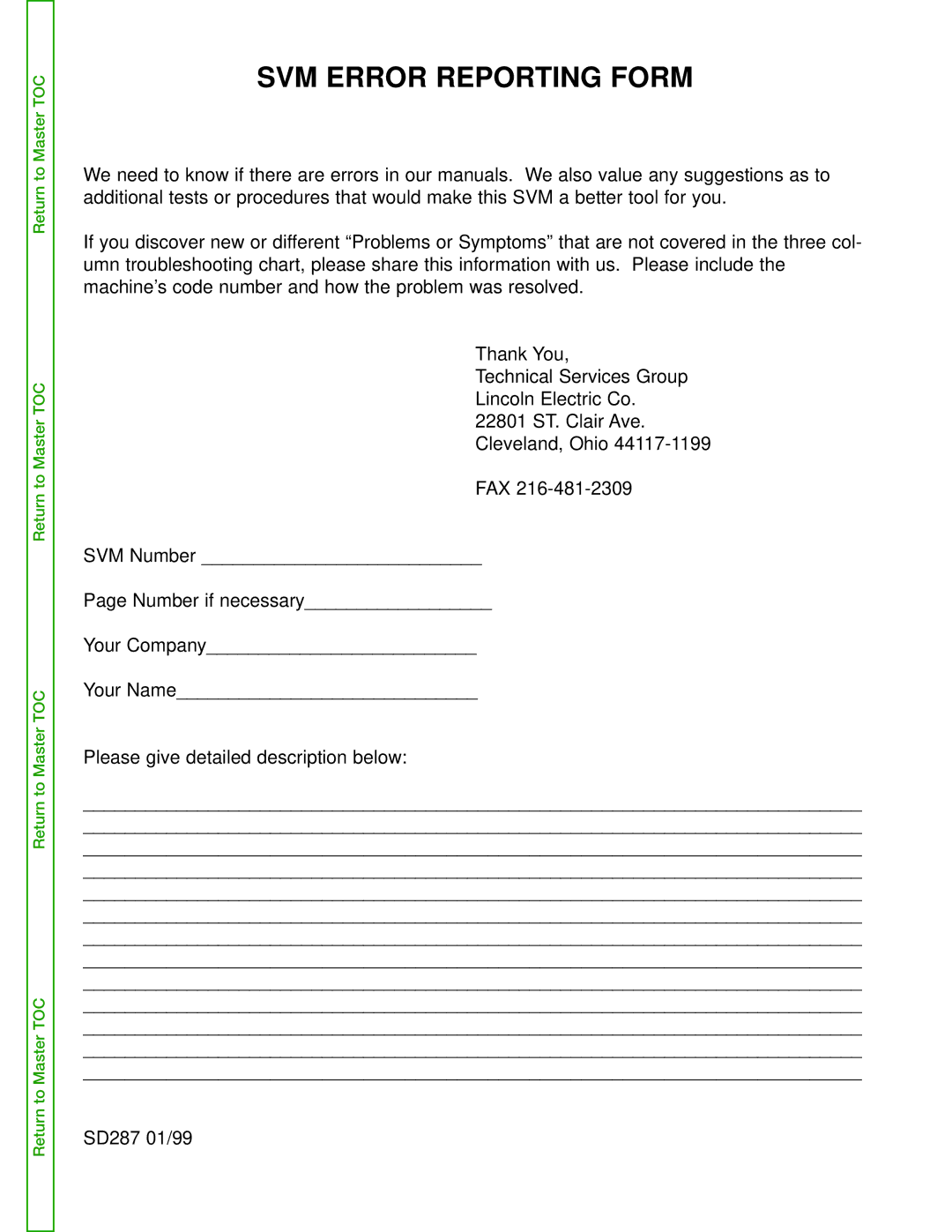 Lincoln Electric SVM166-A service manual SVM Error Reporting Form 