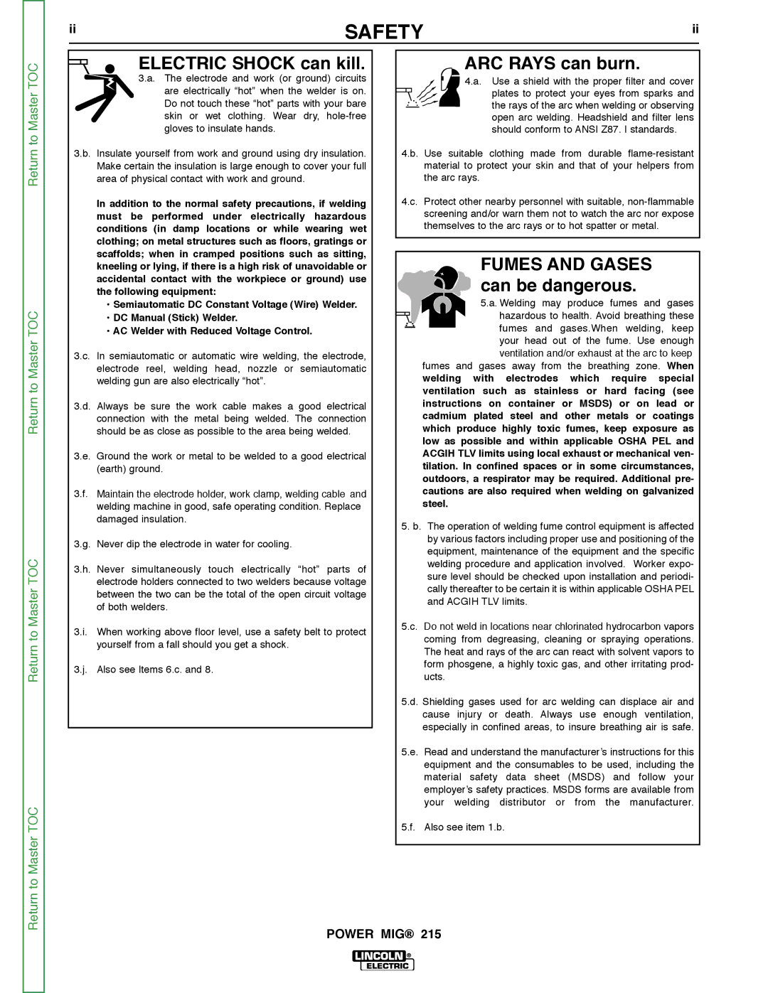 Lincoln Electric SVM167-A service manual Electric Shock can kill ARC Rays can burn, Can be dangerous 