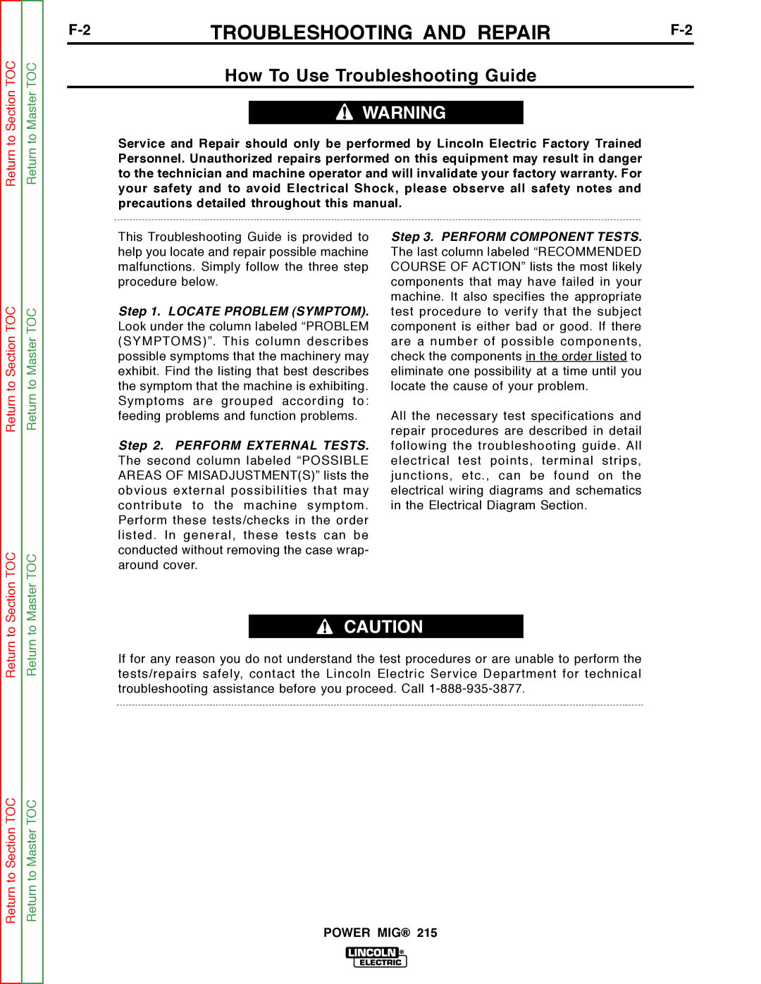 Lincoln Electric SVM167-A service manual Troubleshooting and Repair, How To Use Troubleshooting Guide 