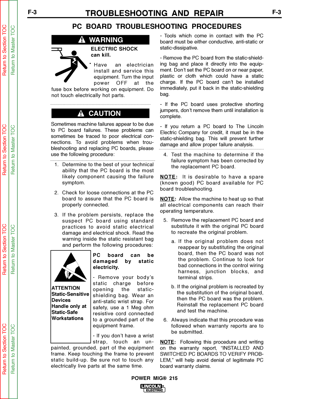 Lincoln Electric SVM167-A service manual PC Board Troubleshooting Procedures 