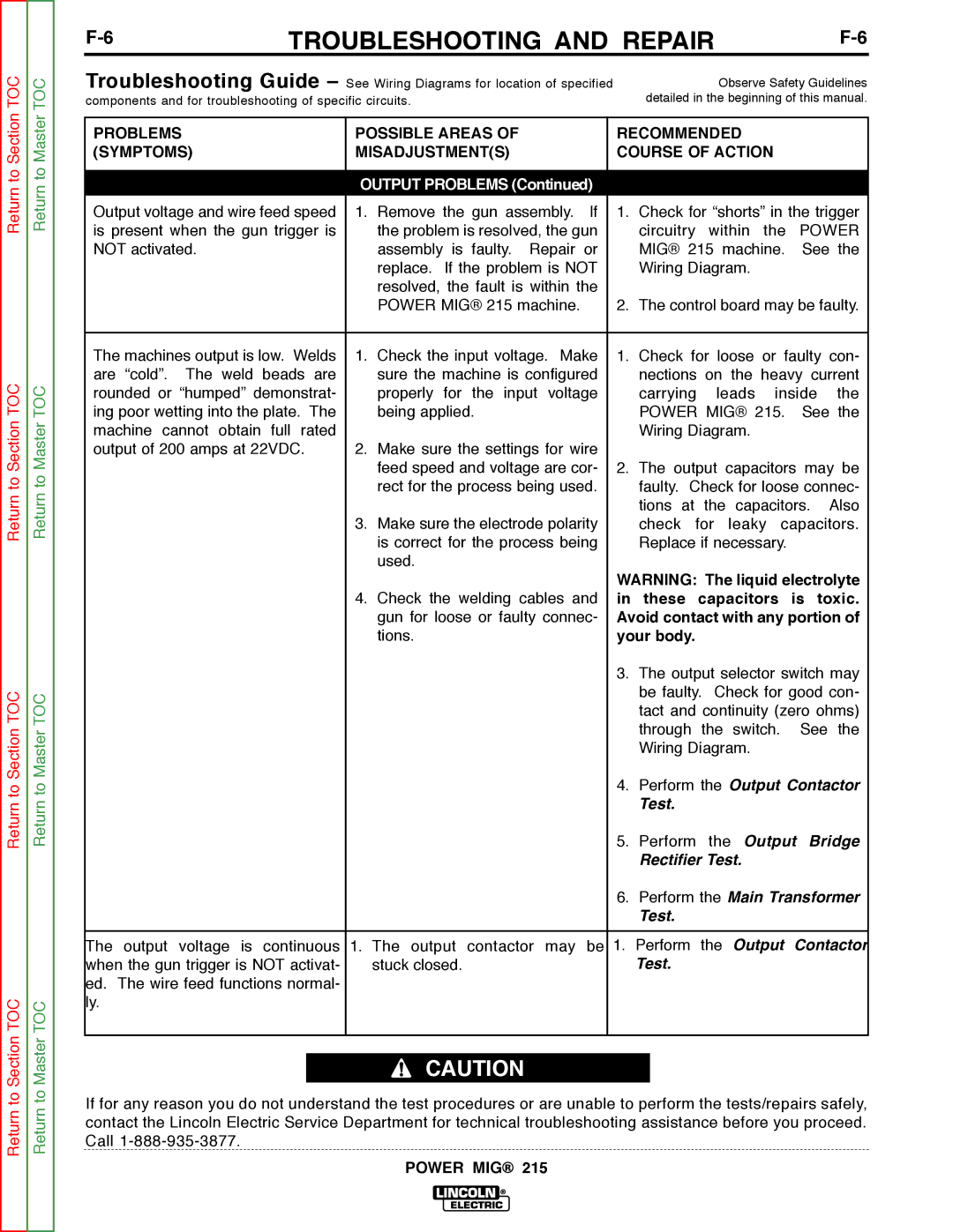 Lincoln Electric SVM167-A service manual These capacitors is toxic, Avoid contact with any portion, Your body 