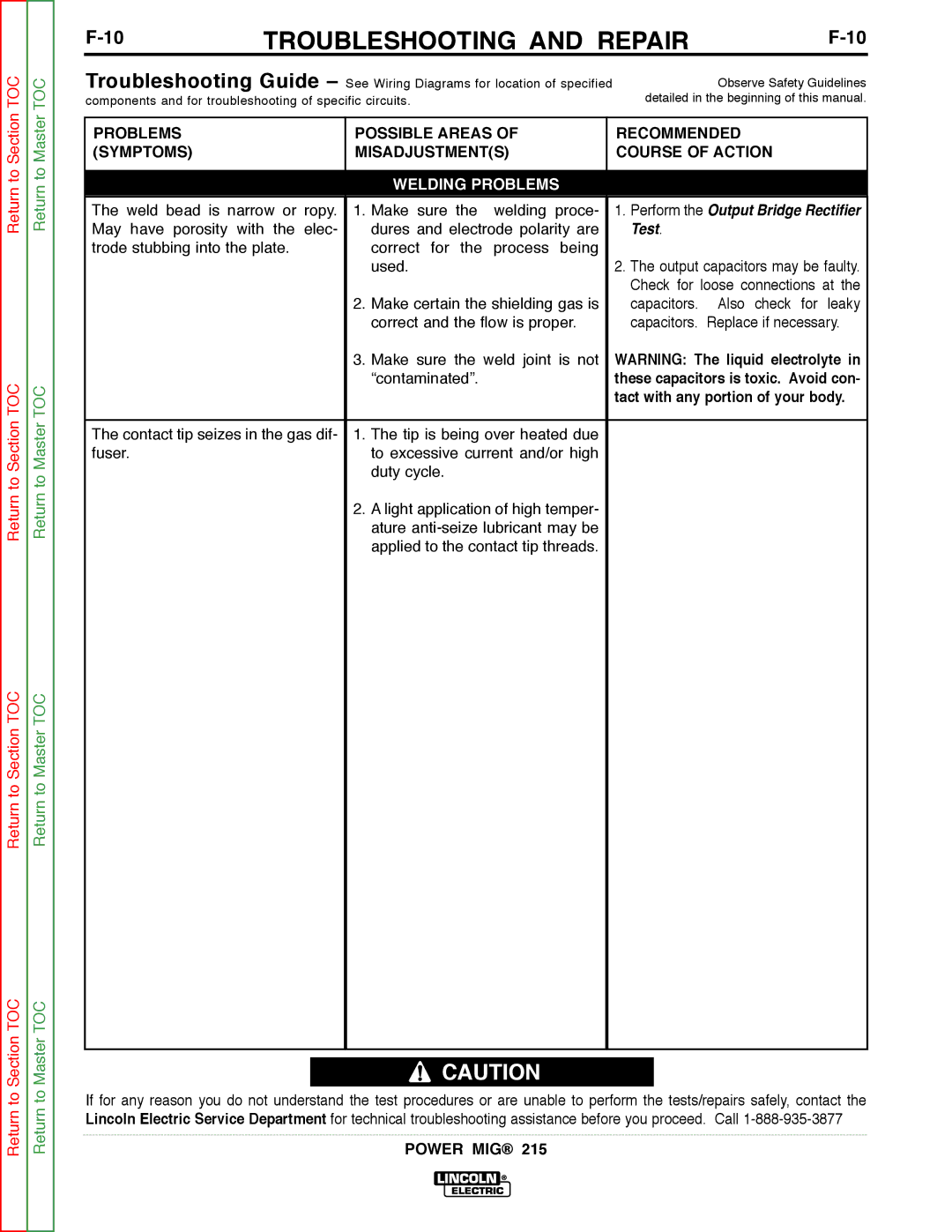 Lincoln Electric SVM167-A service manual Weld bead is narrow or ropy Make sure the welding proce 