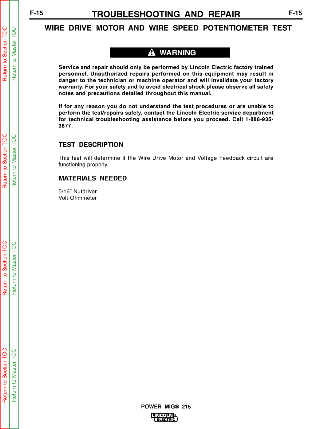 Lincoln Electric SVM167-A service manual Wire Drive Motor and Wire Speed Potentiometer Test, Test Description 