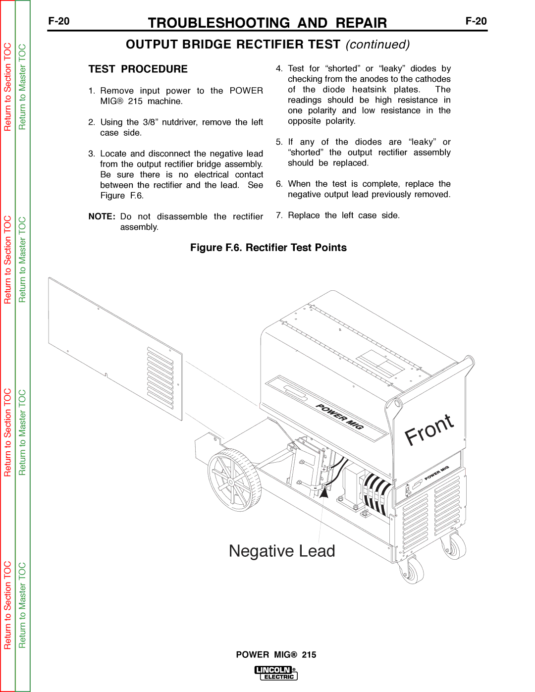 Lincoln Electric SVM167-A service manual Negative Lead, Output Bridge Rectifier Test 