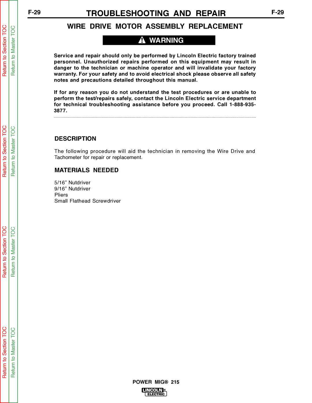 Lincoln Electric SVM167-A service manual Wire Drive Motor Assembly Replacement 