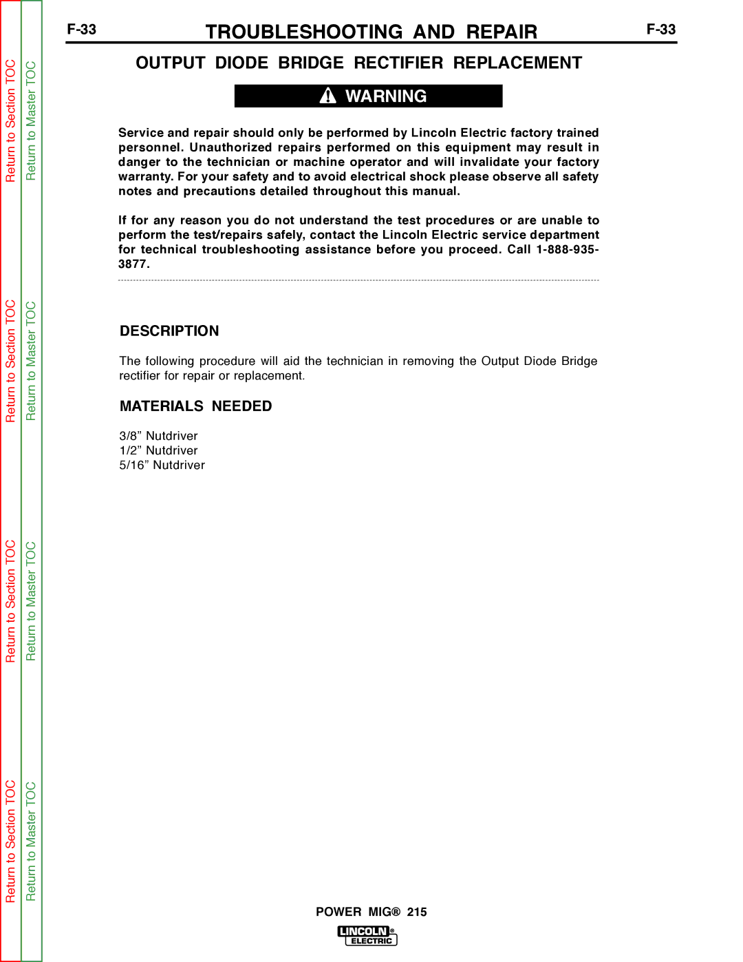 Lincoln Electric SVM167-A service manual Output Diode Bridge Rectifier Replacement, Description 