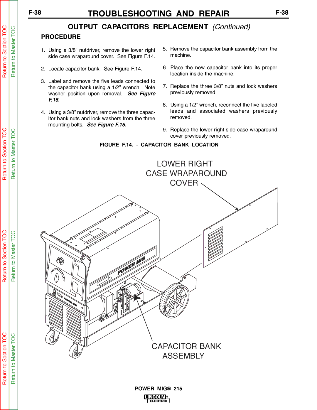 Lincoln Electric SVM167-A service manual Output Capacitors Replacement, Figure F.14. Capacitor Bank Location 