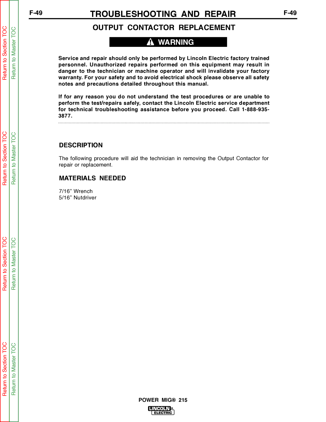 Lincoln Electric SVM167-A service manual Output Contactor Replacement 