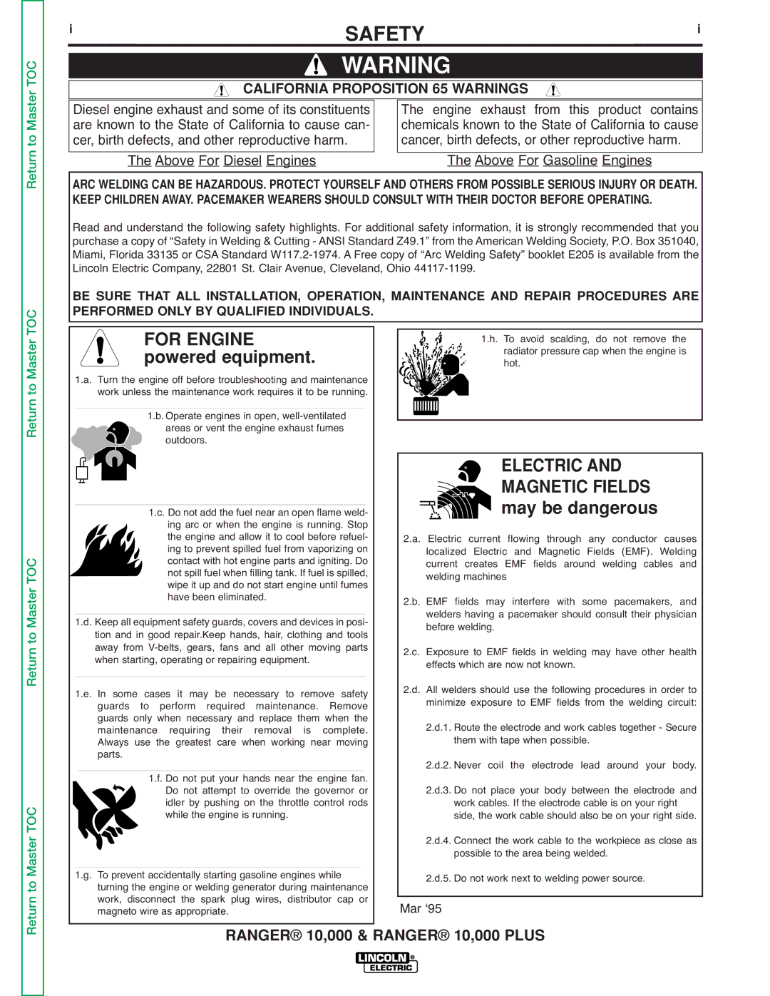 Lincoln Electric SVM168-B service manual Safety, For Engine, Powered equipment 