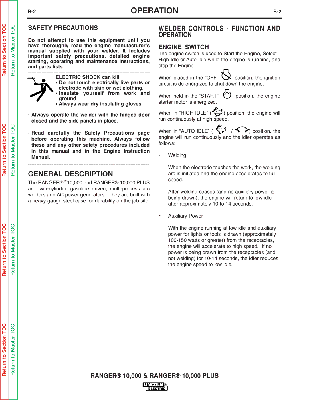 Lincoln Electric SVM168-B service manual Welder Controls Function and Operation, Engine Switch 