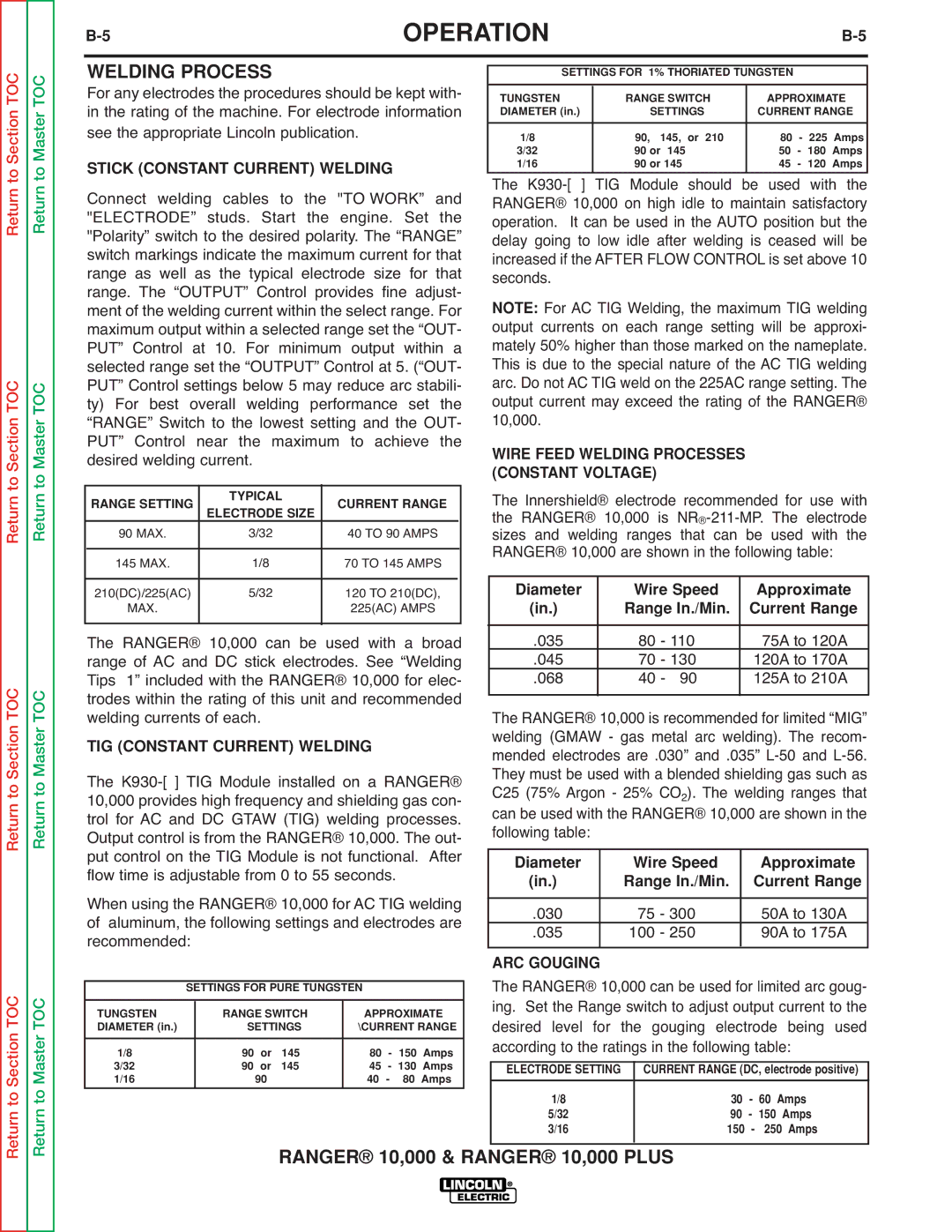 Lincoln Electric SVM168-B service manual Stick Constant Current Welding, TIG Constant Current Welding 