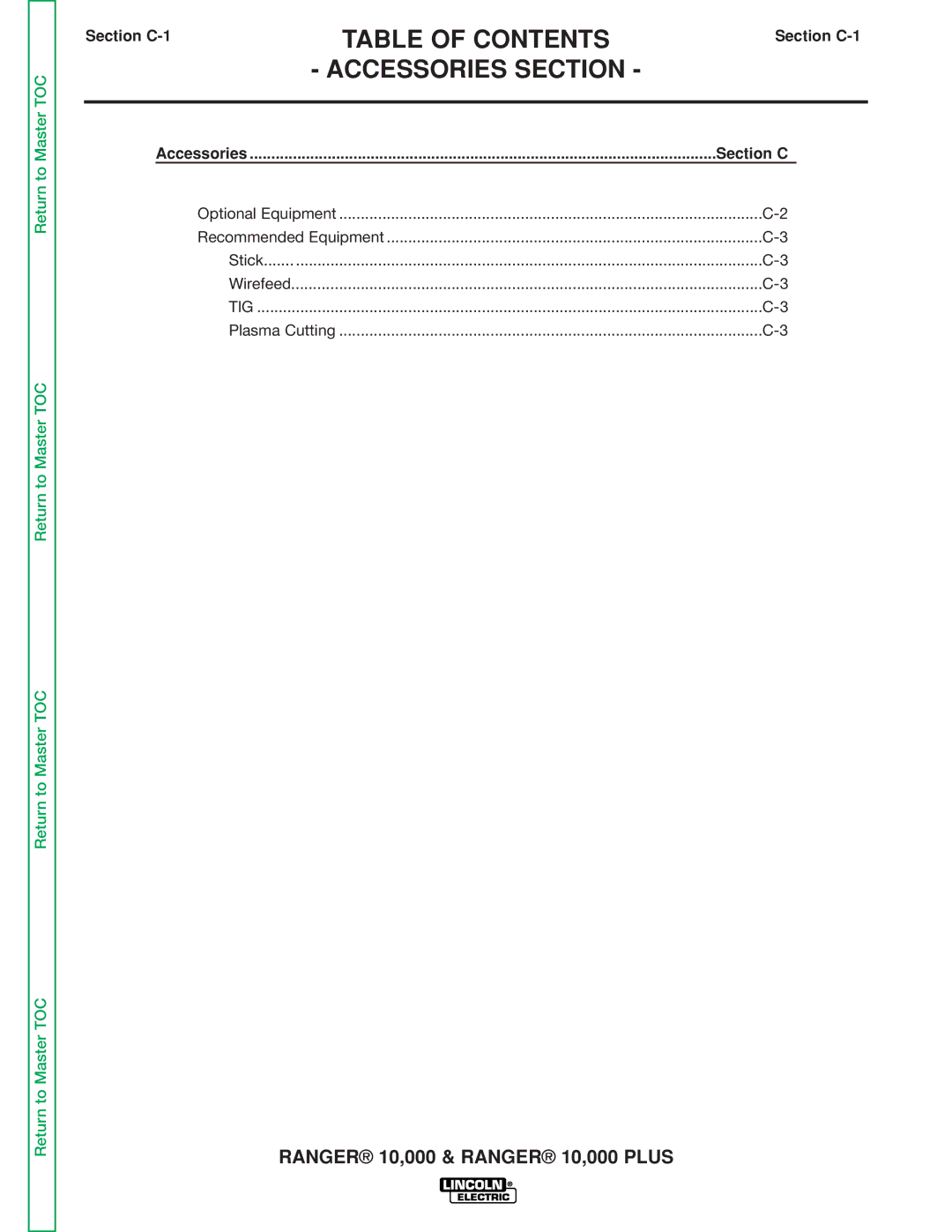 Lincoln Electric SVM168-B service manual Accessories Section, Section C-1 