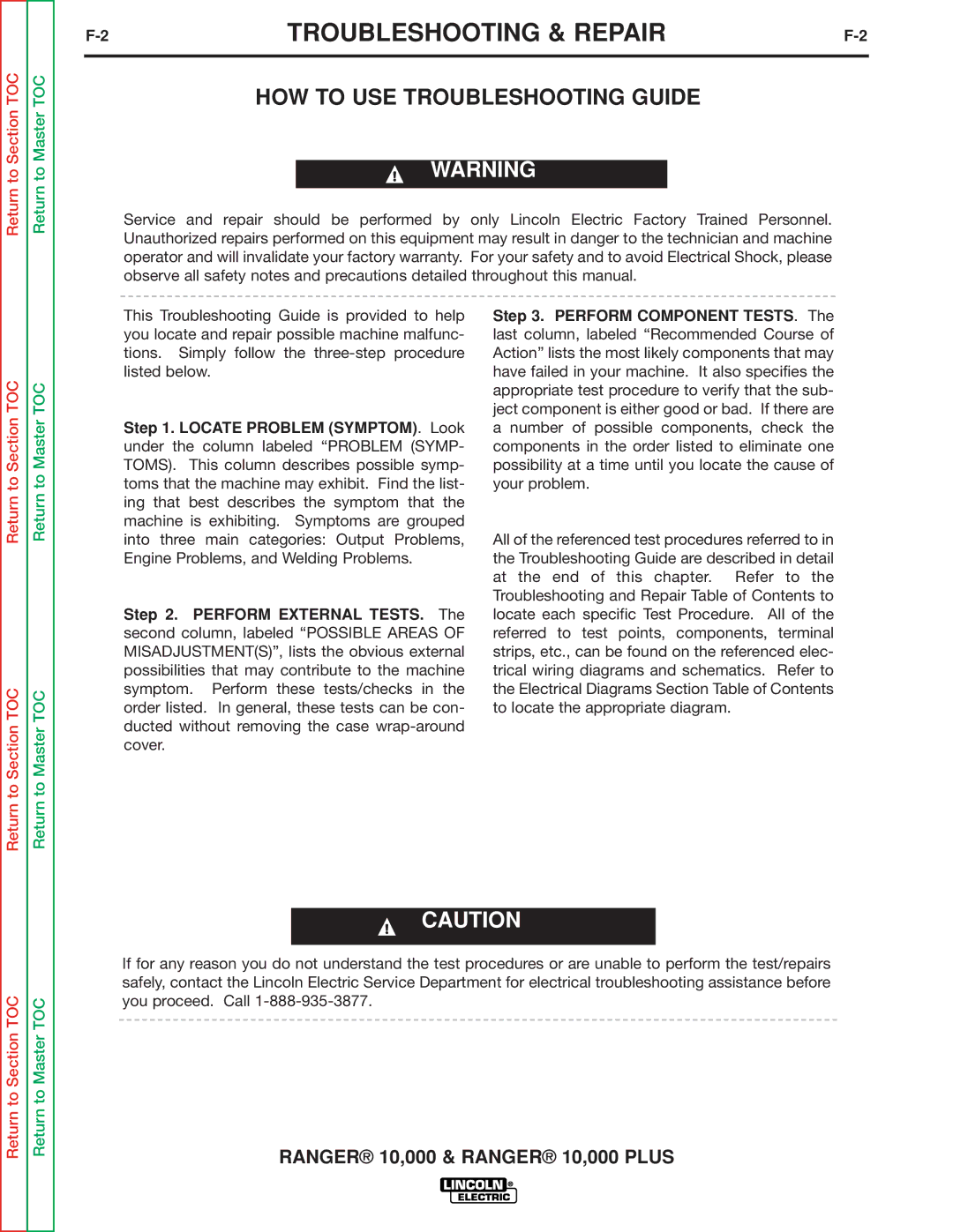 Lincoln Electric SVM168-B service manual Troubleshooting & Repair, HOW to USE Troubleshooting Guide 