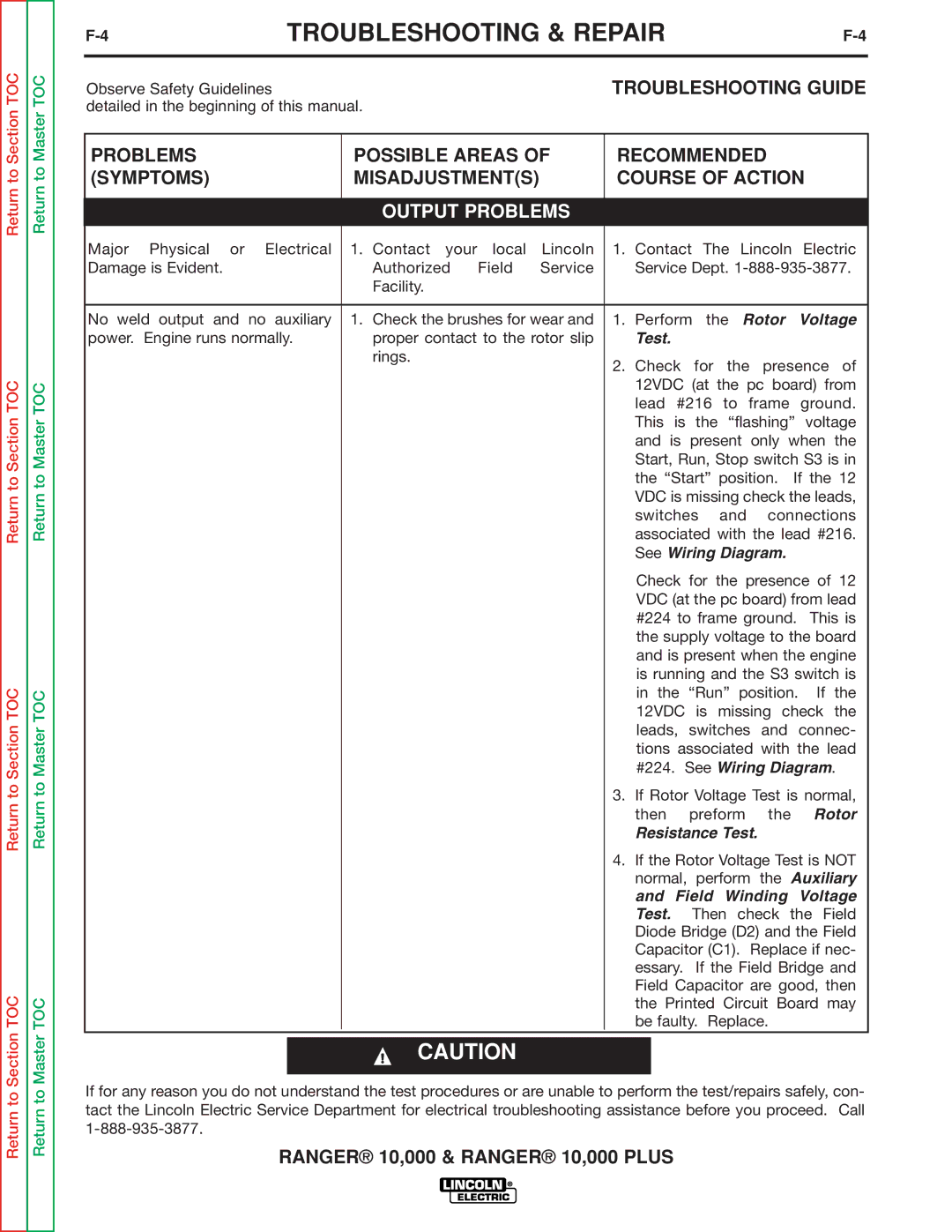 Lincoln Electric SVM168-B service manual Troubleshooting Guide, Output Problems 