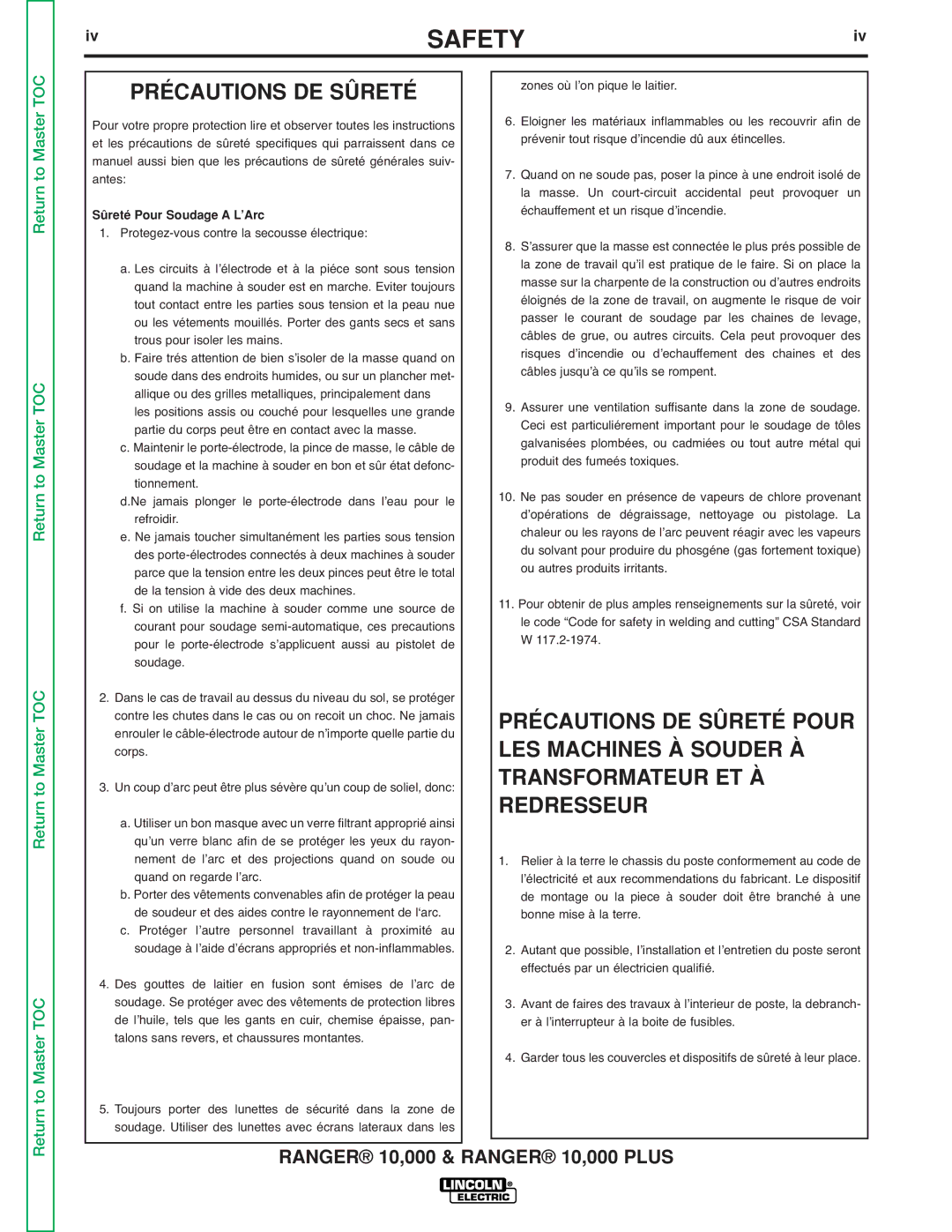 Lincoln Electric SVM168-B service manual Précautions DE Sûreté 